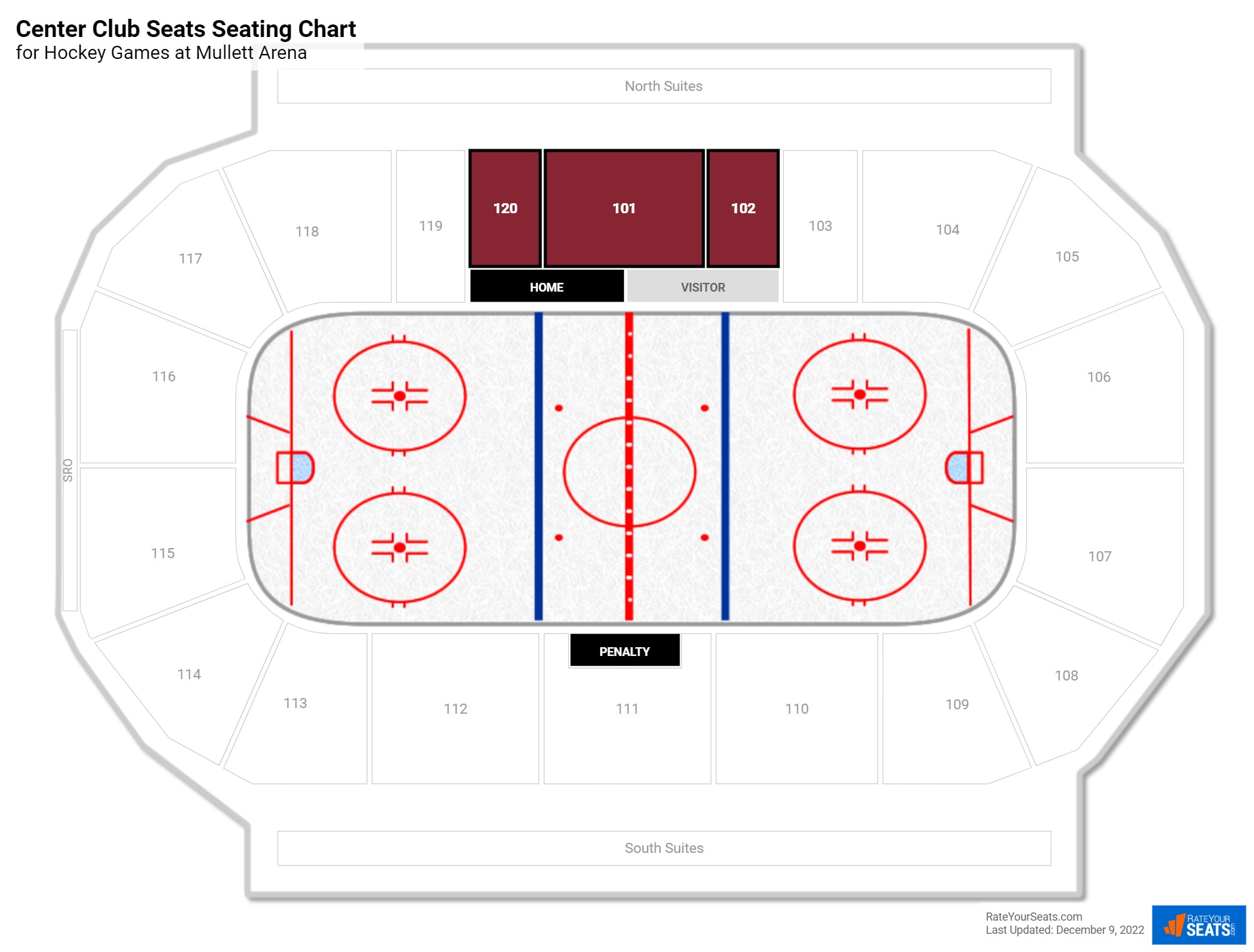 click to enlarge Hockey Center Club Seats Seating Chart at Mullett Arena