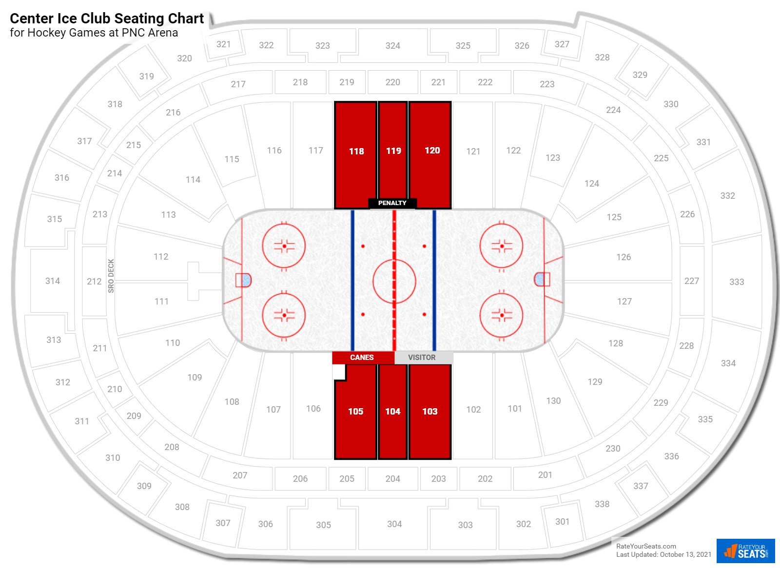 click to enlarge Hockey Center Ice Club Seating Chart at PNC Arena
