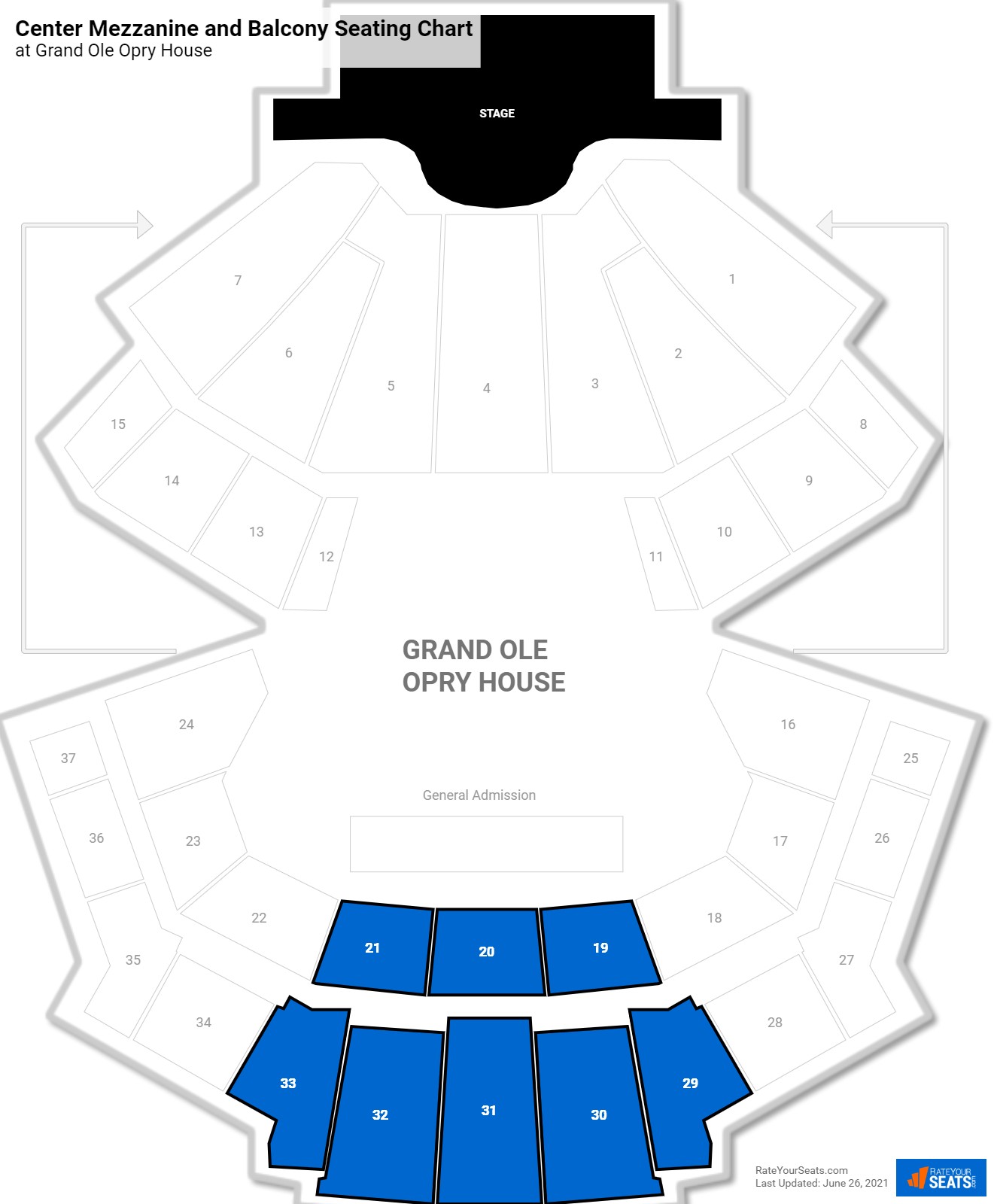 click to enlarge Theater Center Mezzanine and Balcony Seating Chart at Grand Ole Opry House