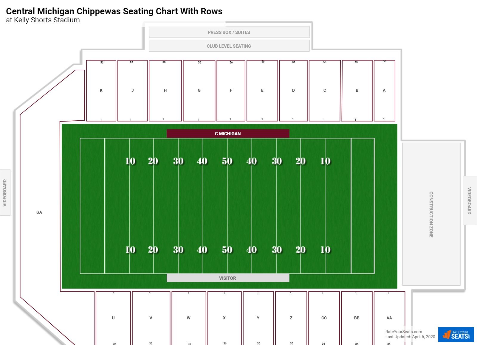 Kelly Shorts Stadium seating chart with row numbers