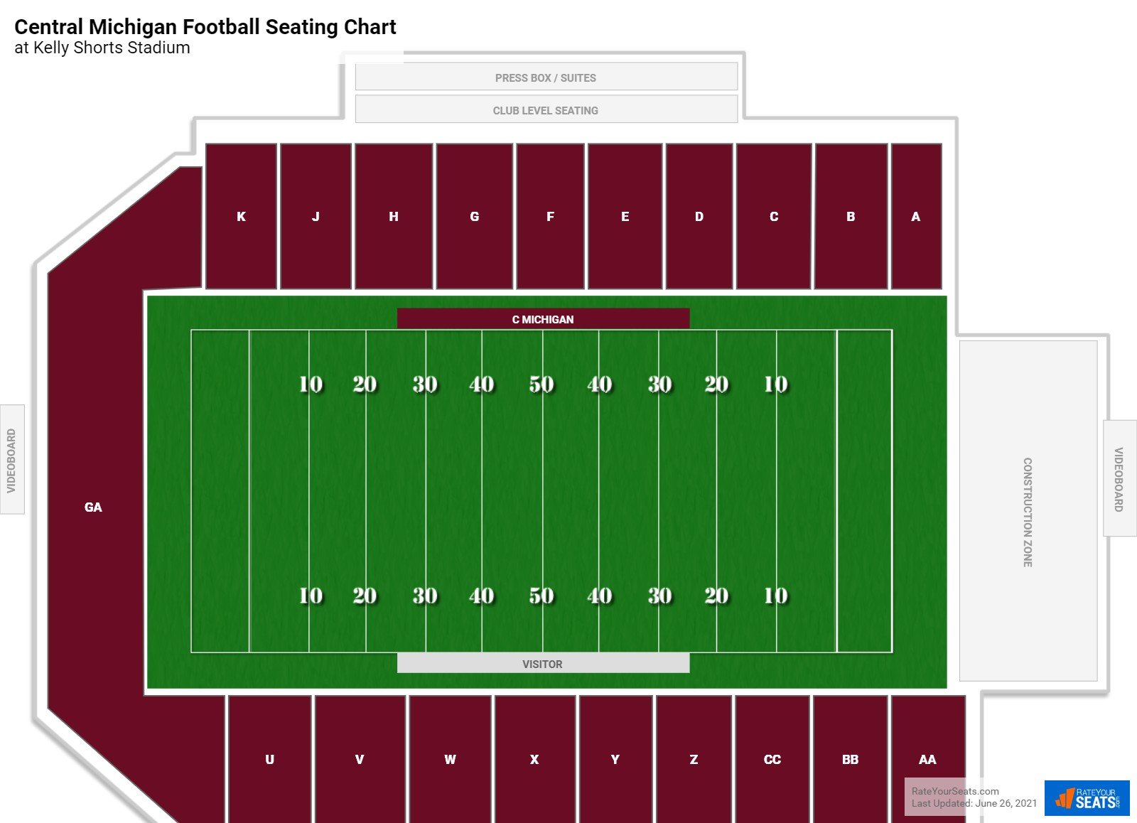 Central Michigan Chippewas Seating Chart at Kelly Shorts Stadium