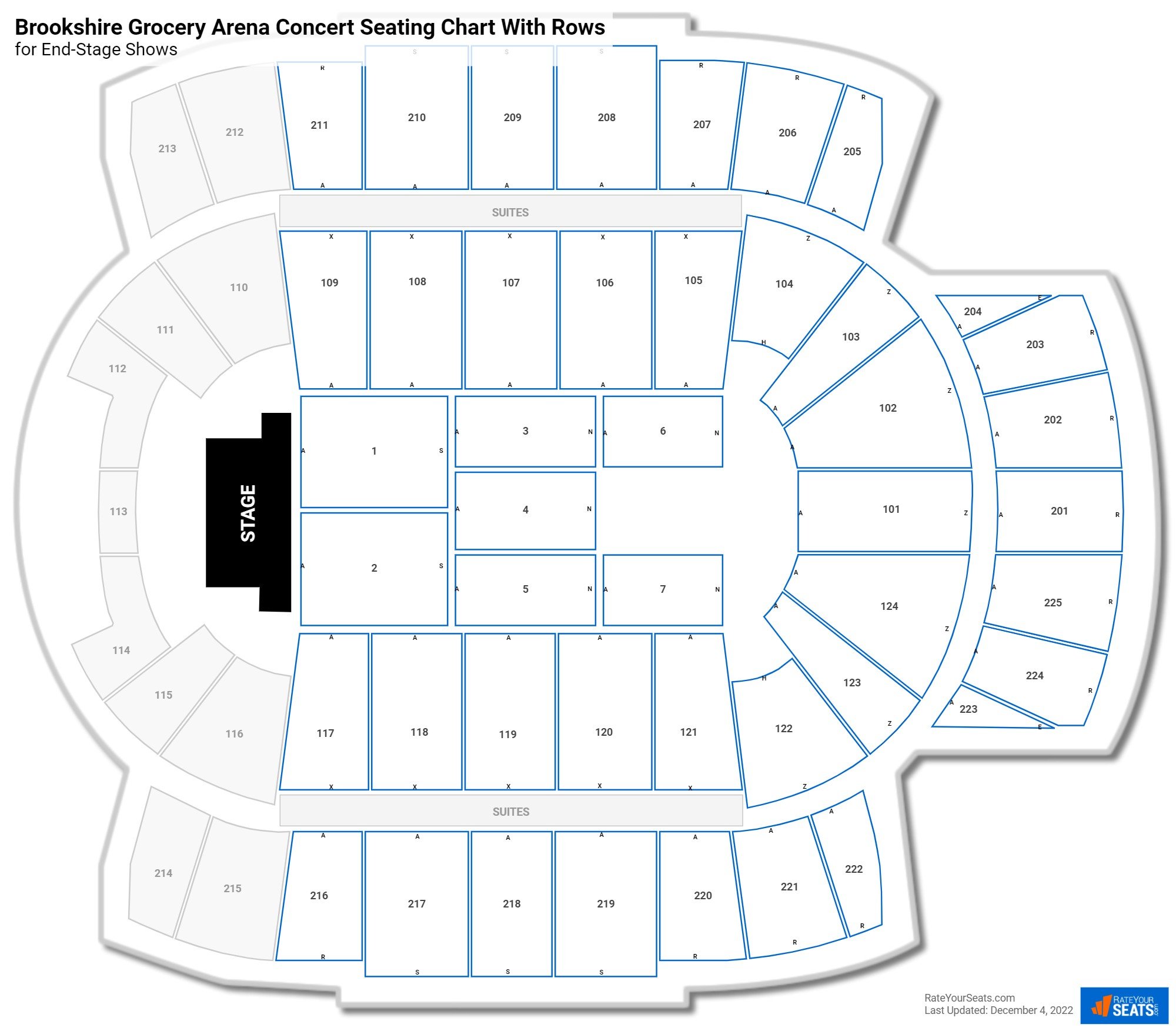 Brookshire Grocery Arena seating chart with row numbers