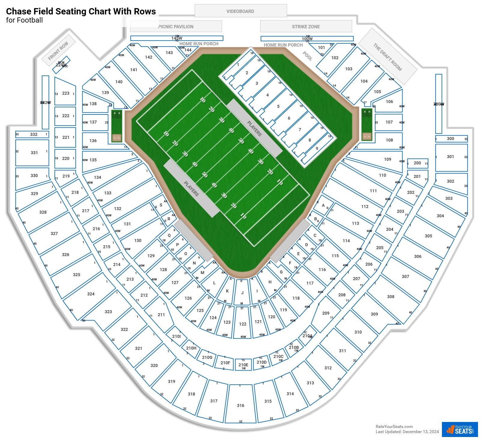 Chase Field seating chart with rows football
