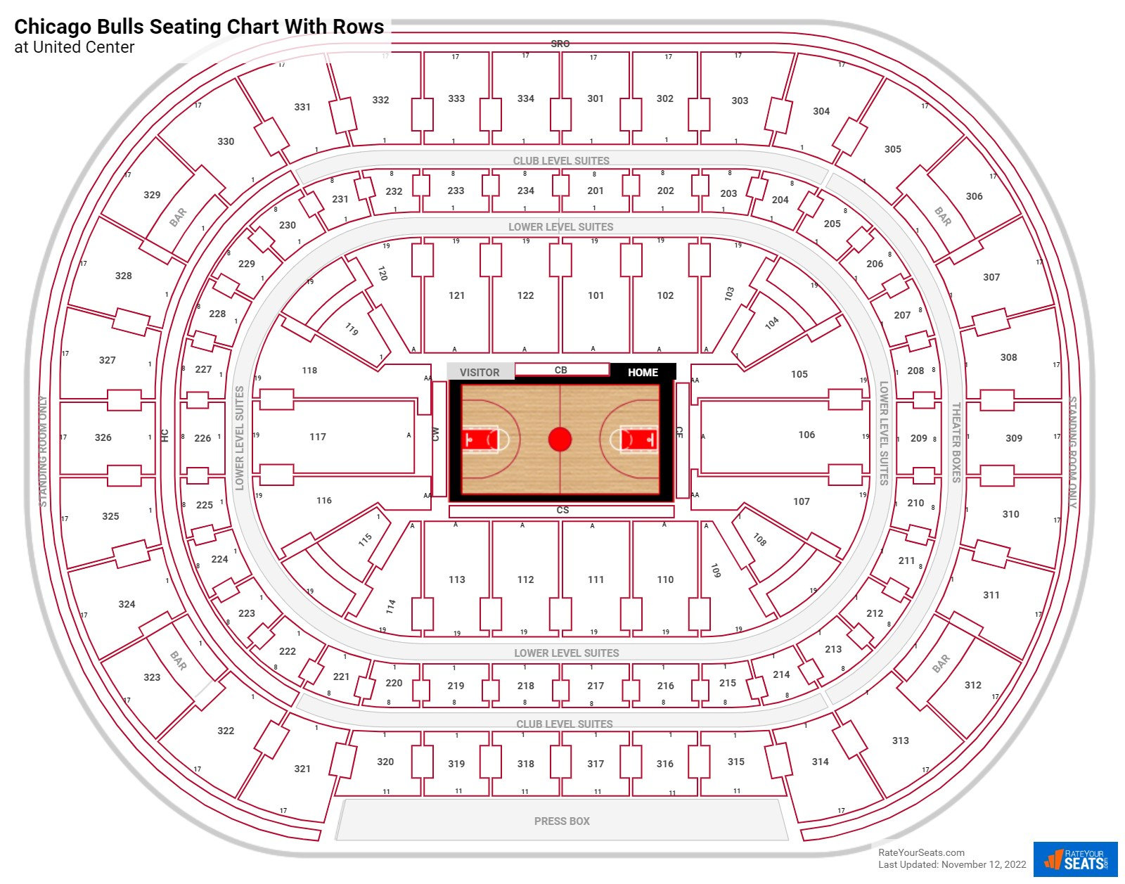 United Center seating chart with row numbers