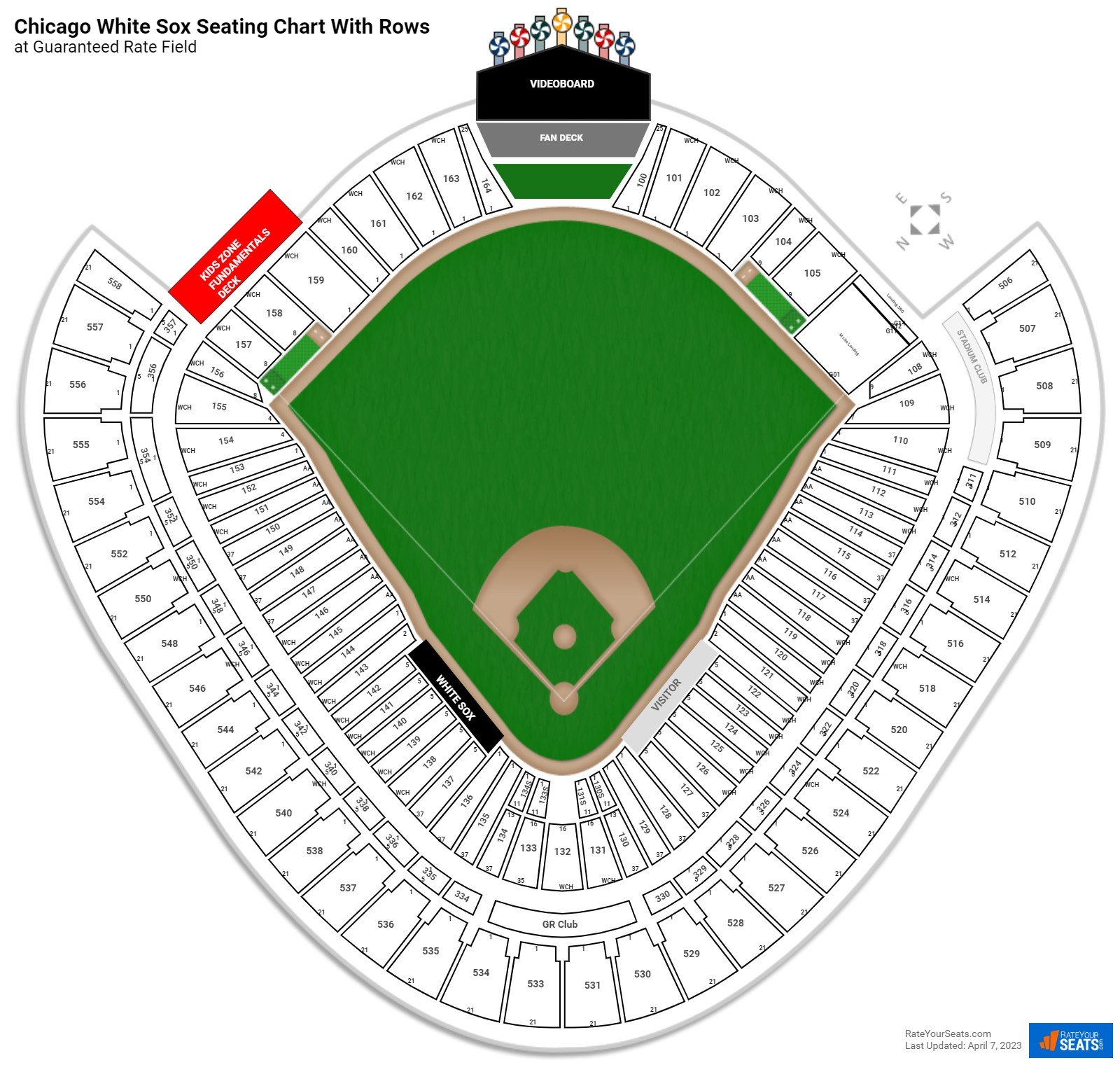 Guaranteed Rate Field seating chart with row numbers
