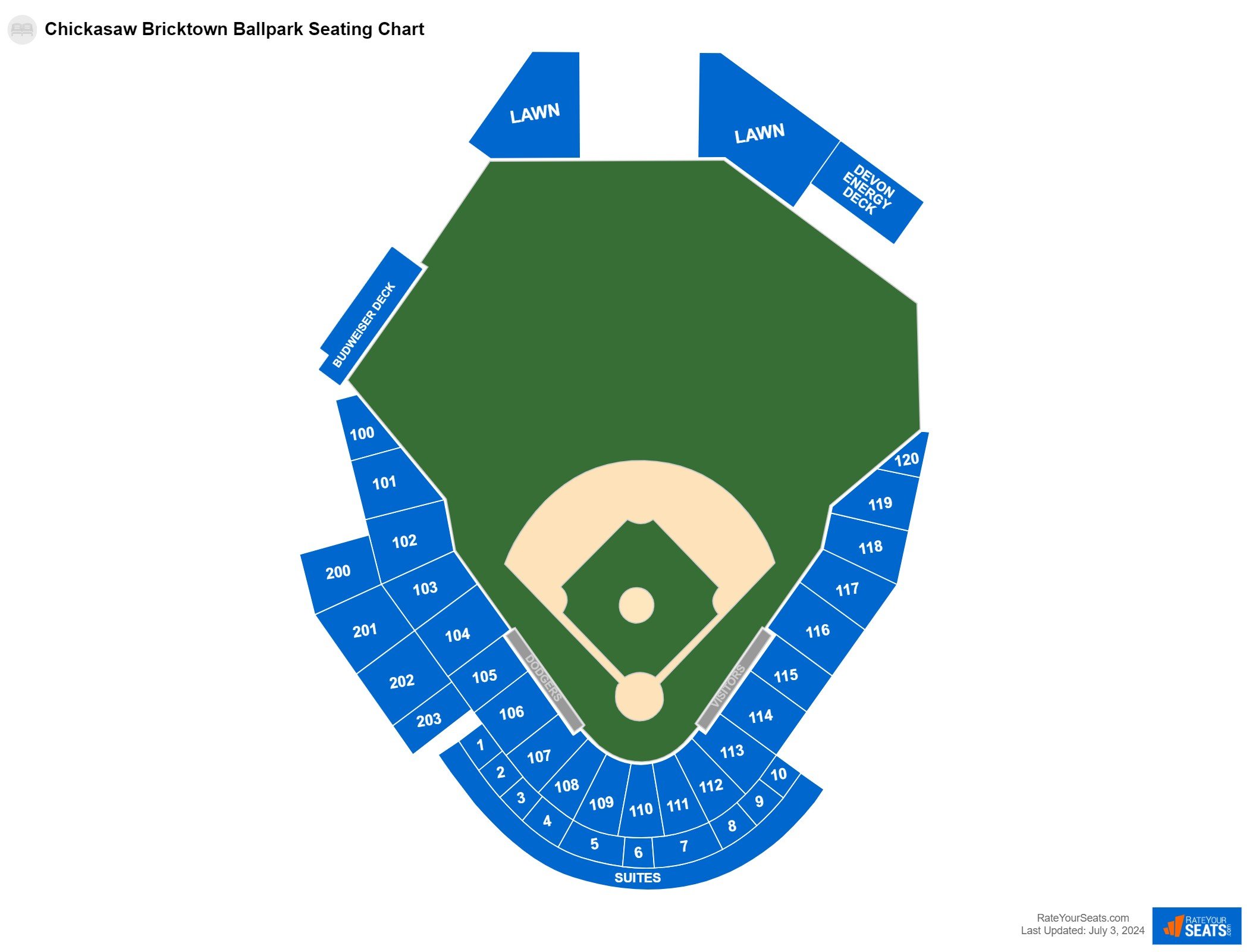 Interactive seating chart Baseball seating chart at Chickasaw Bricktown Ballpark
