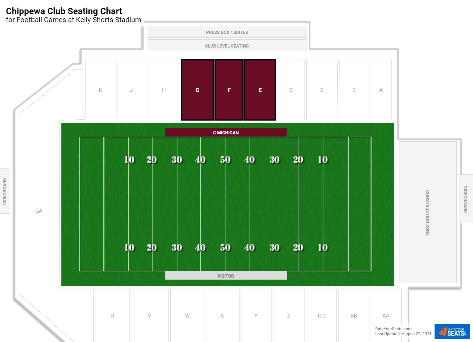 click to enlarge Football Chippewa Club Seating Chart at Kelly Shorts Stadium