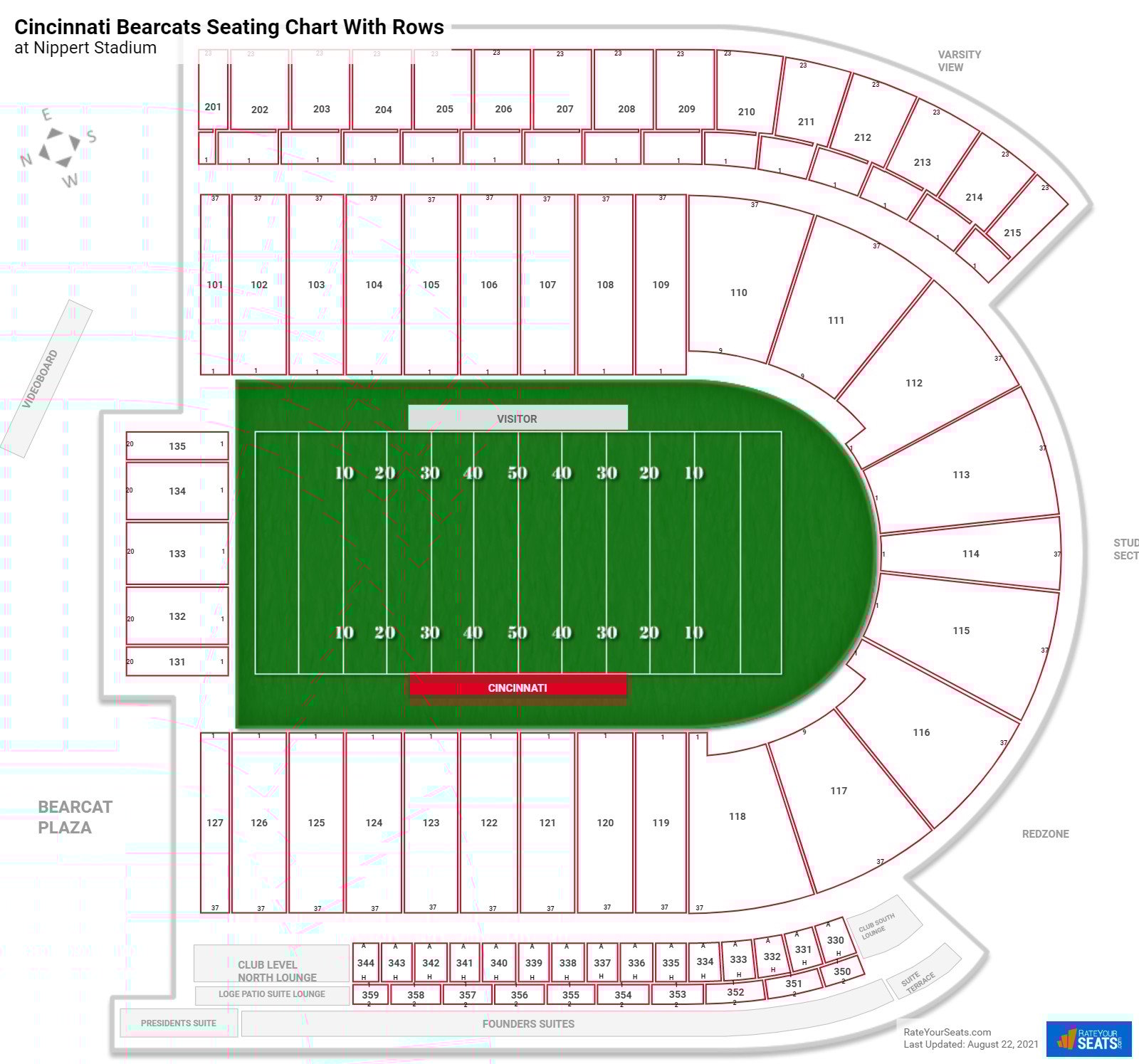 Nippert Stadium seating chart with row numbers