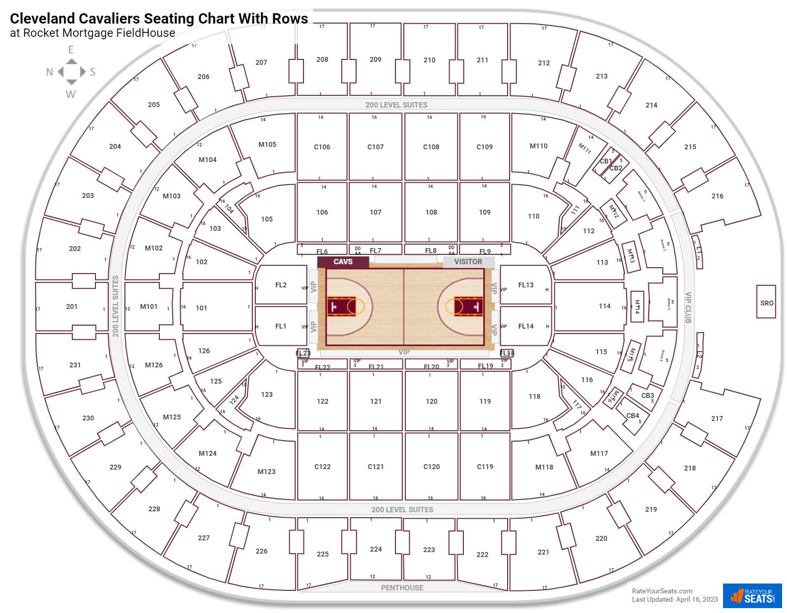 Rocket Mortgage FieldHouse seating chart with row numbers