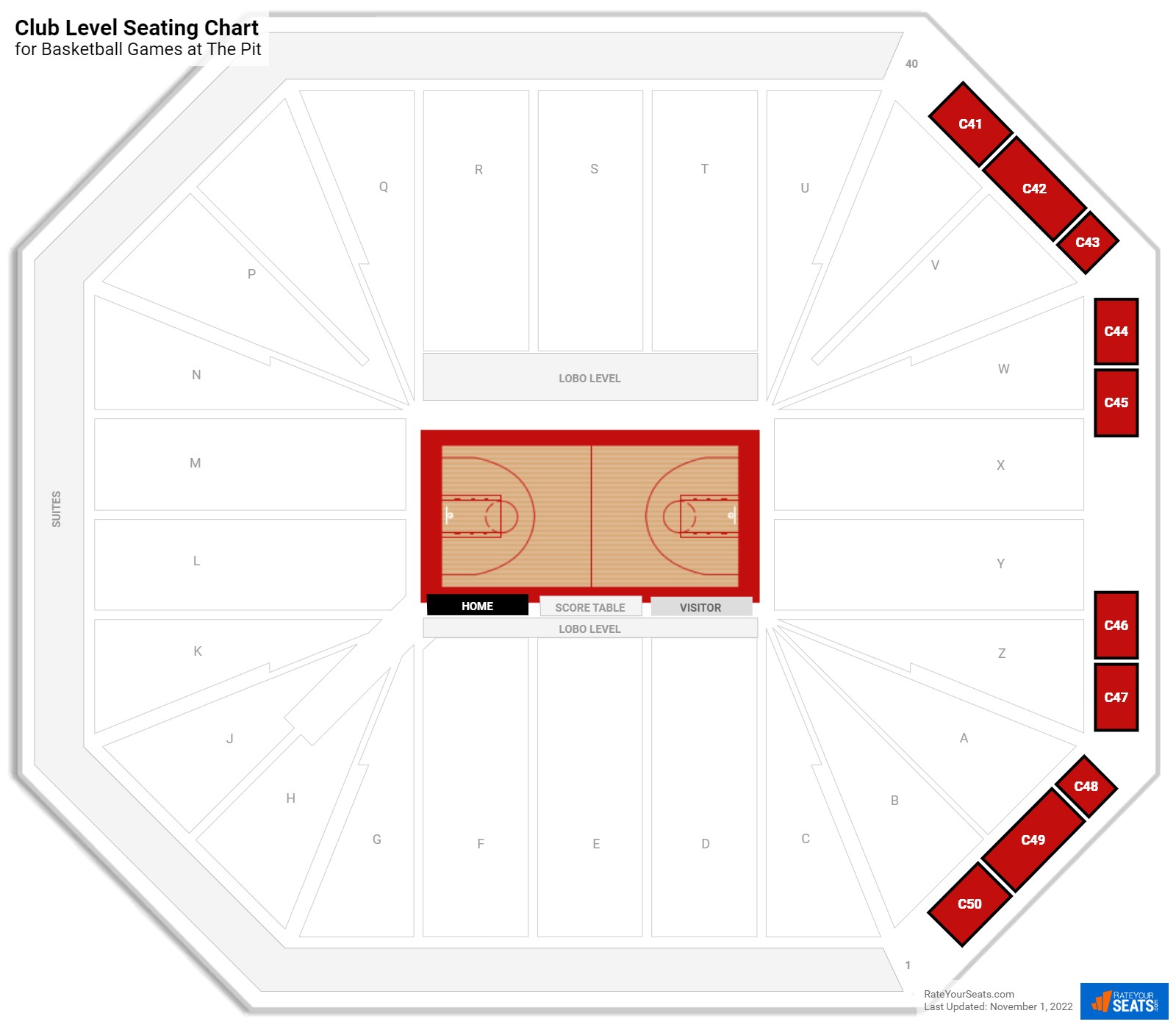 click to enlarge Basketball Club Level Seating Chart at The Pit