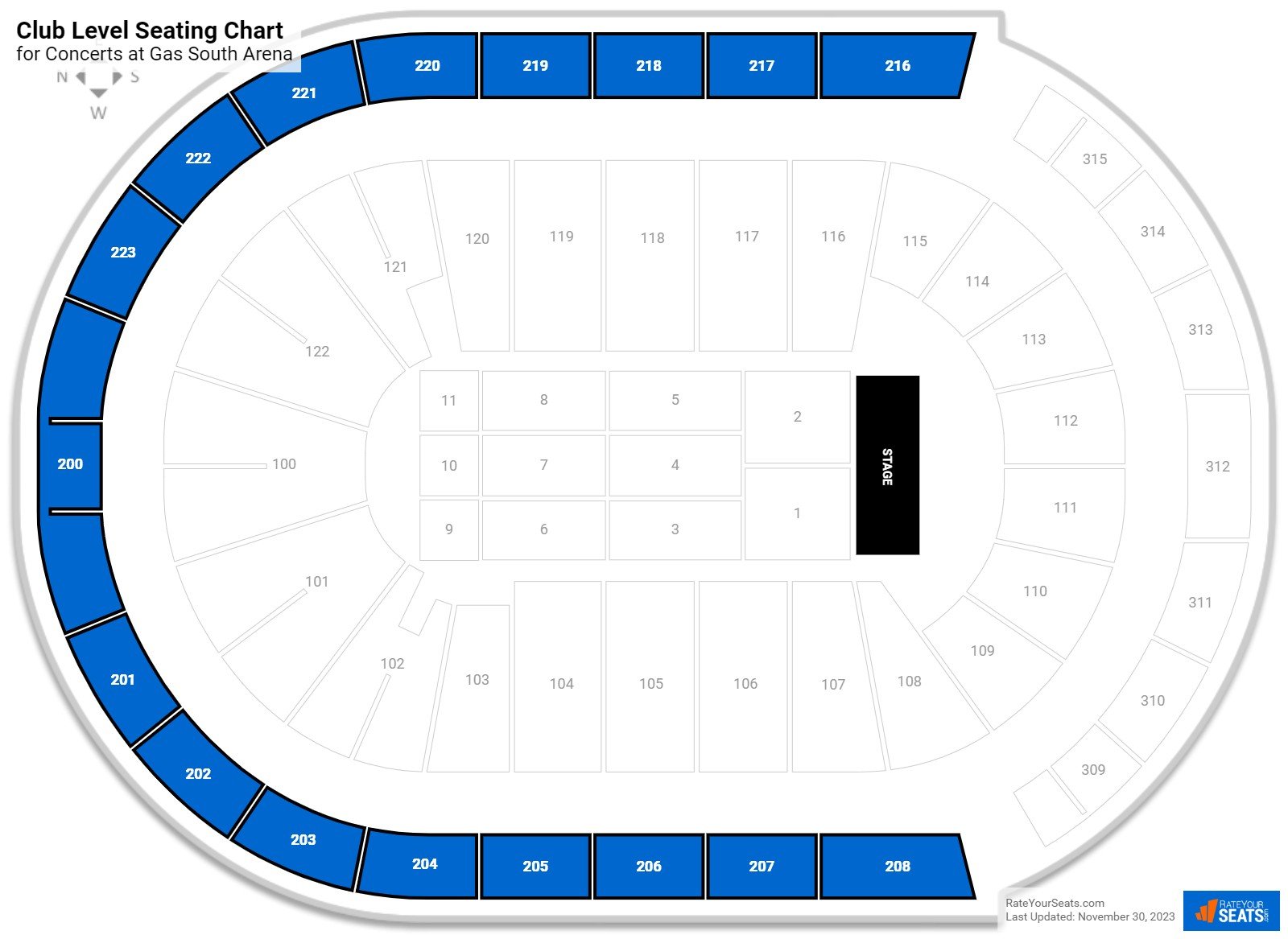 Concert Club Level Seating Chart at Gas South Arena