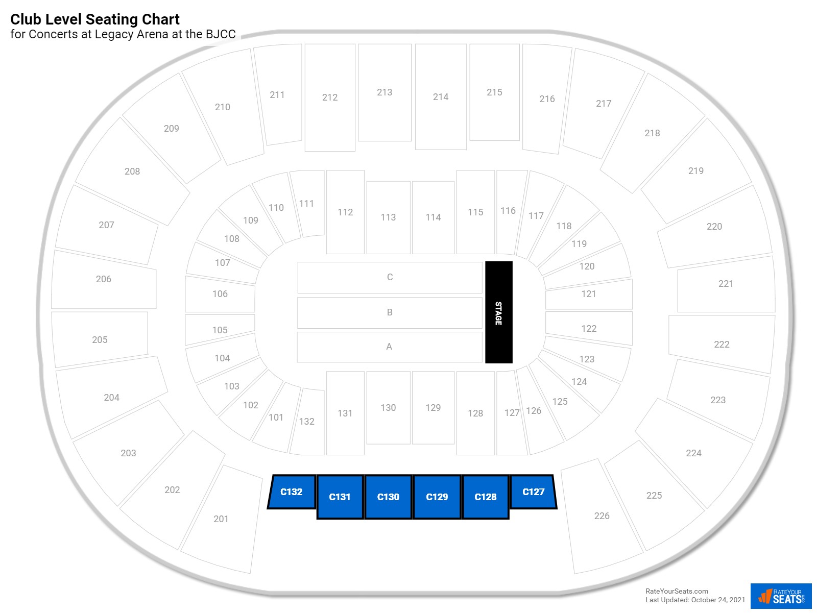Concert Club Level Seating Chart at Legacy Arena at the BJCC