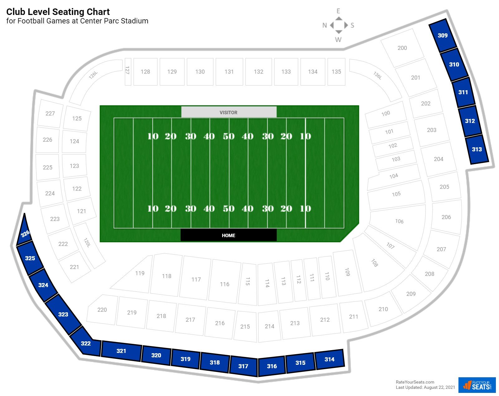 click to enlarge Football Club Level Seating Chart at Center Parc Stadium