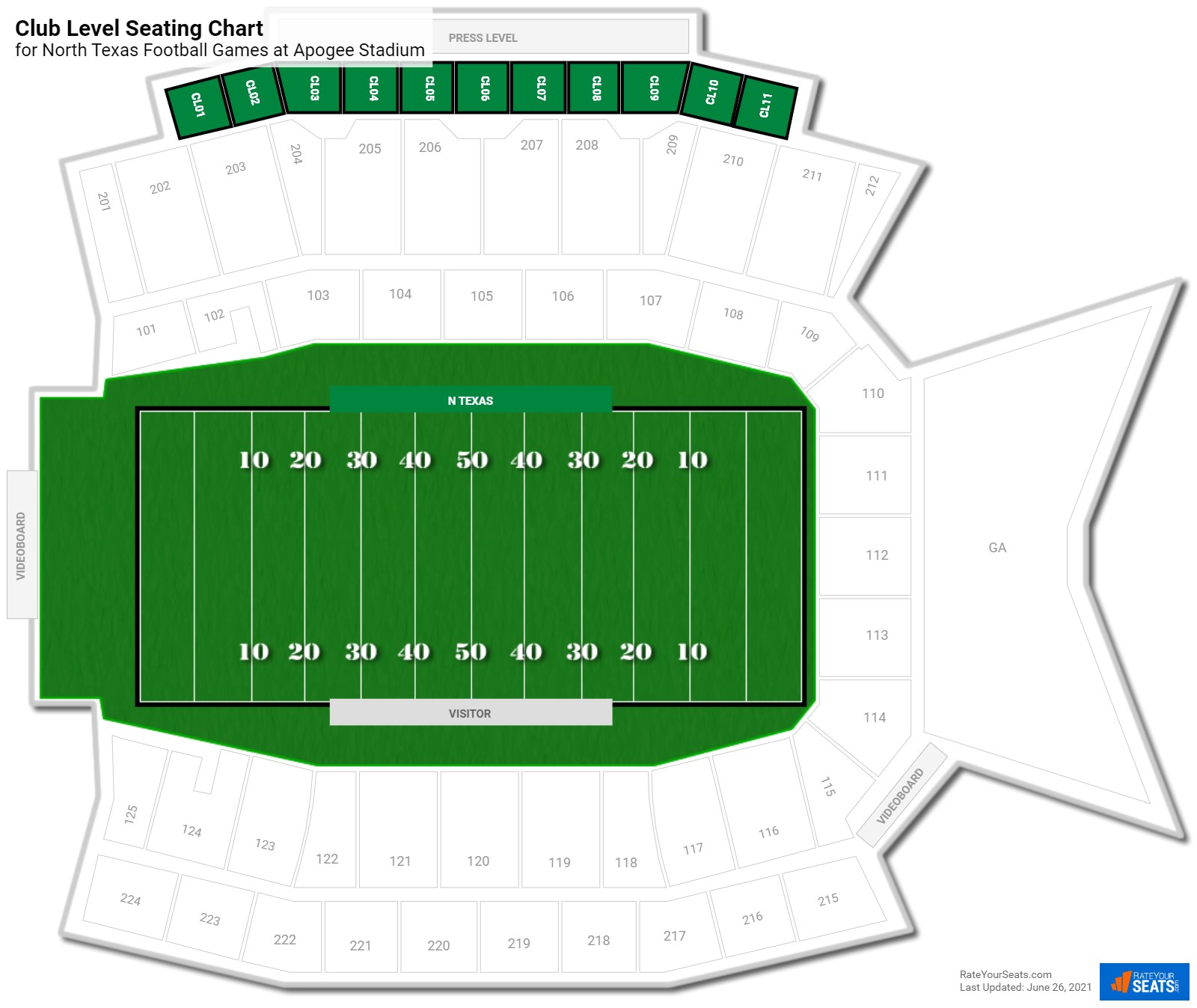 click to enlarge North Texas Club Level Seating Chart at DATCU Stadium