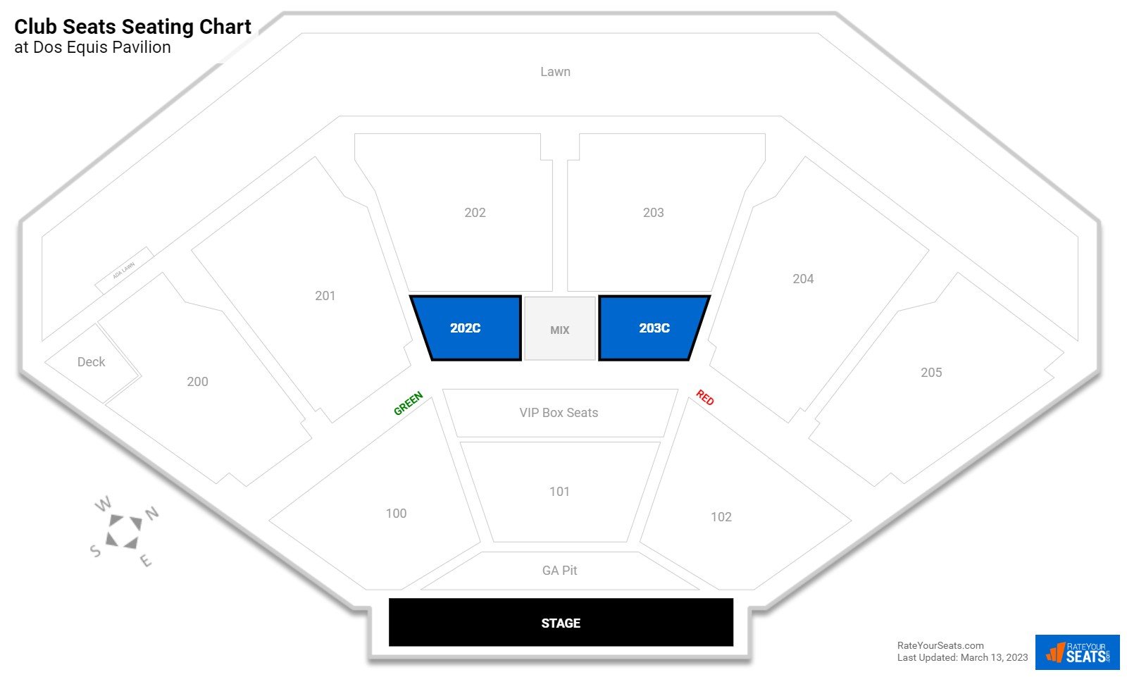 click to enlarge Concert Club Seats Seating Chart at Dos Equis Pavilion