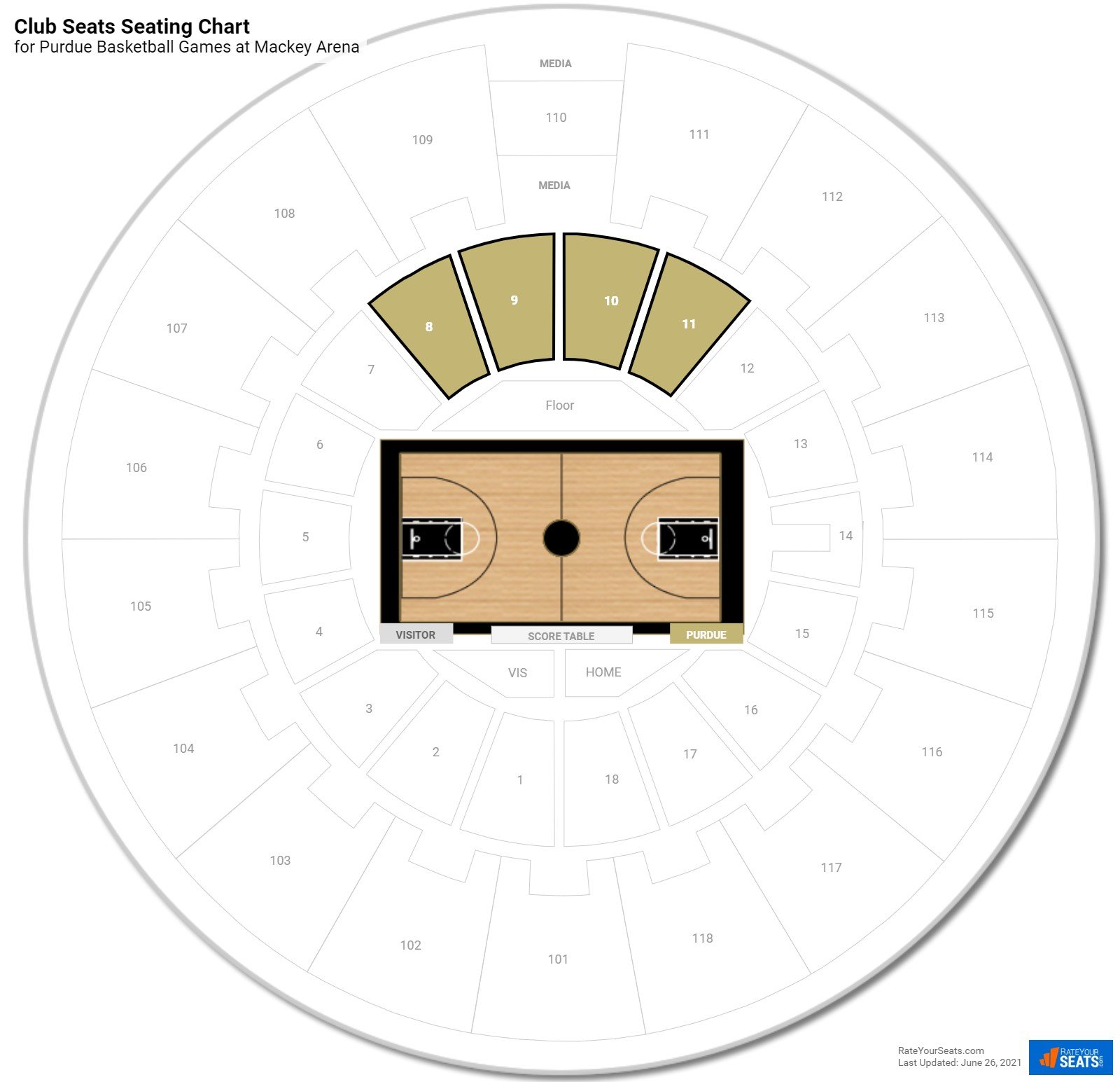 Purdue Club Seats Seating Chart at Mackey Arena