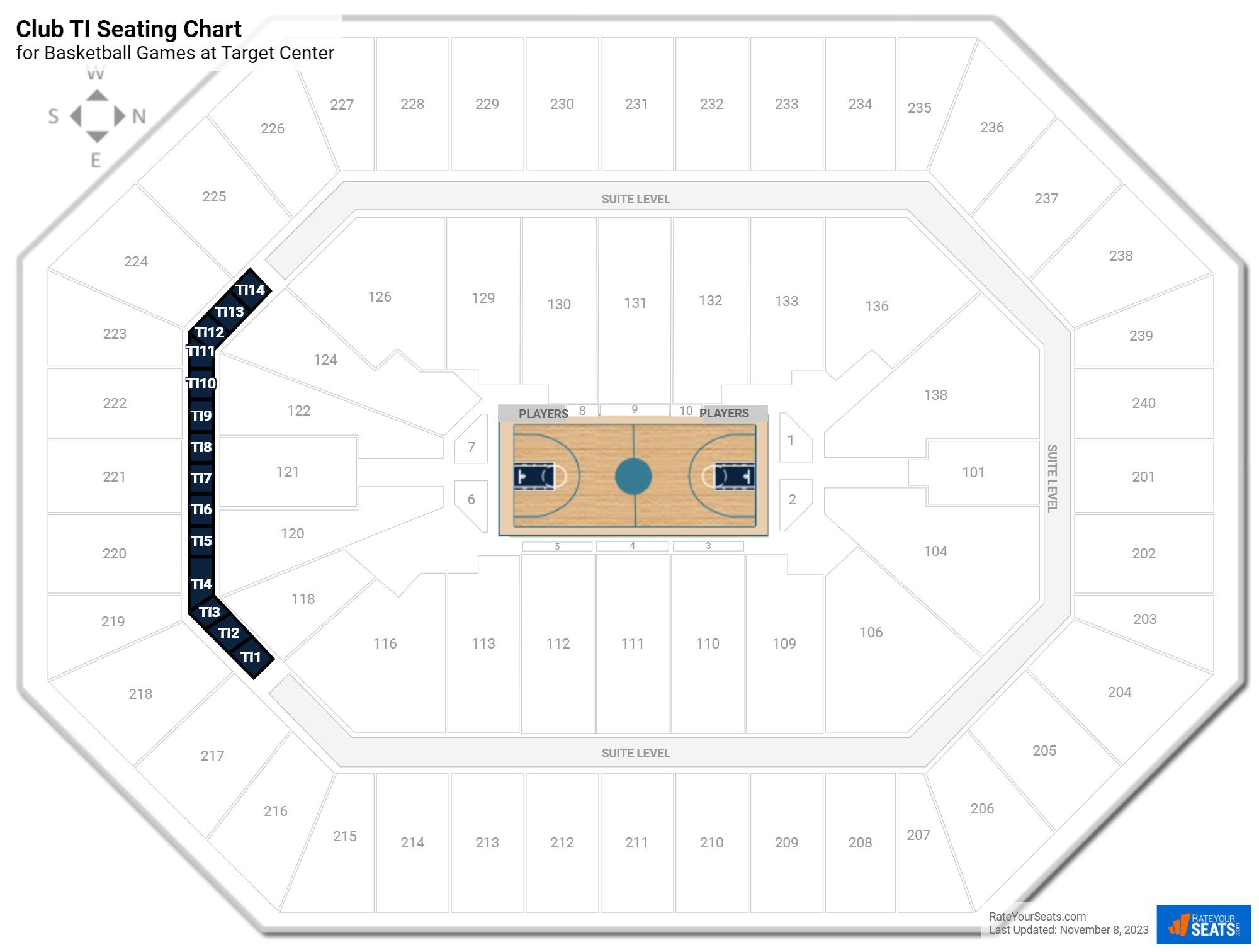 click to enlarge Basketball Club TI Seating Chart at Target Center
