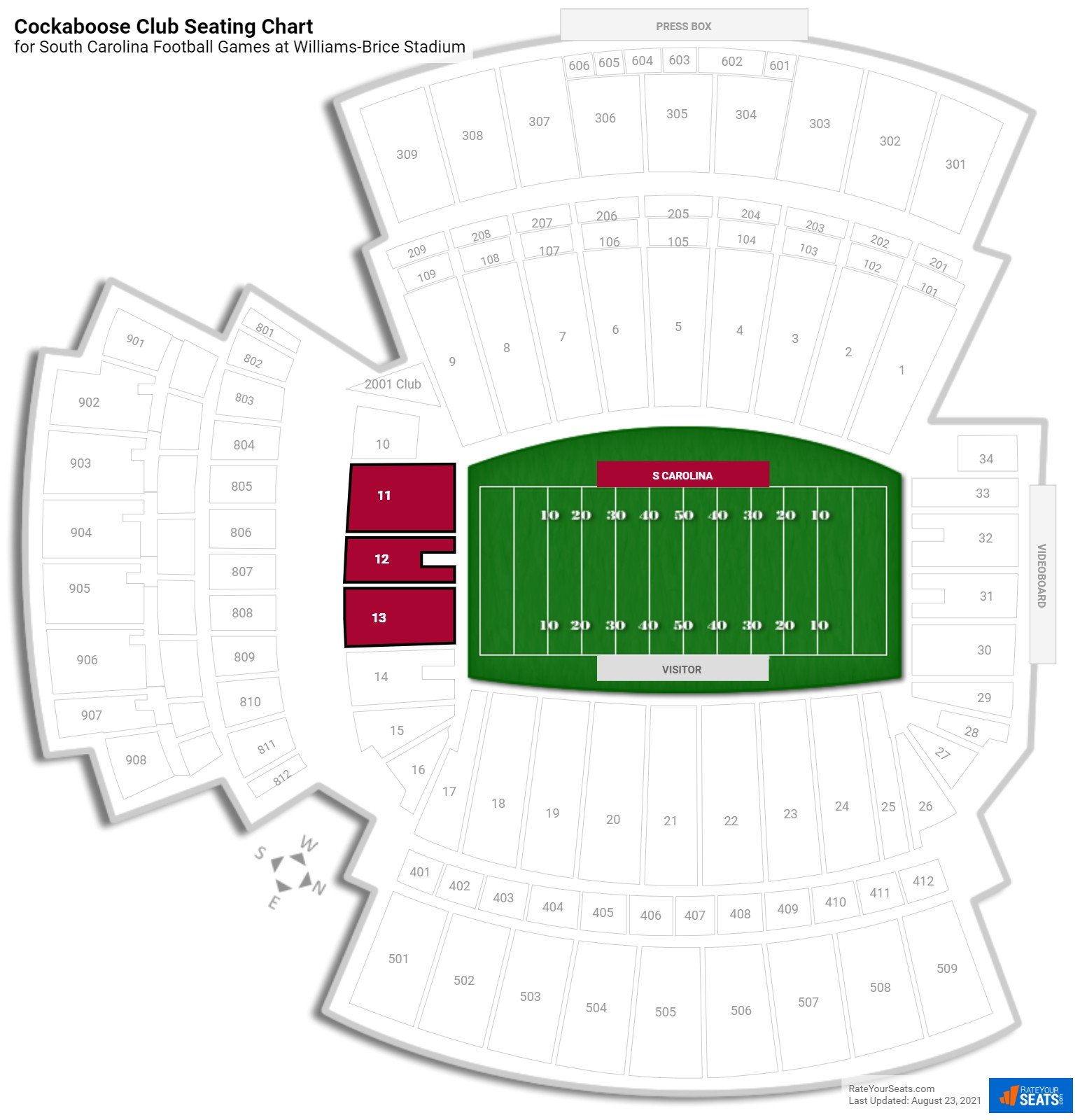 click to enlarge South Carolina Cockaboose Club Seating Chart at Williams-Brice Stadium