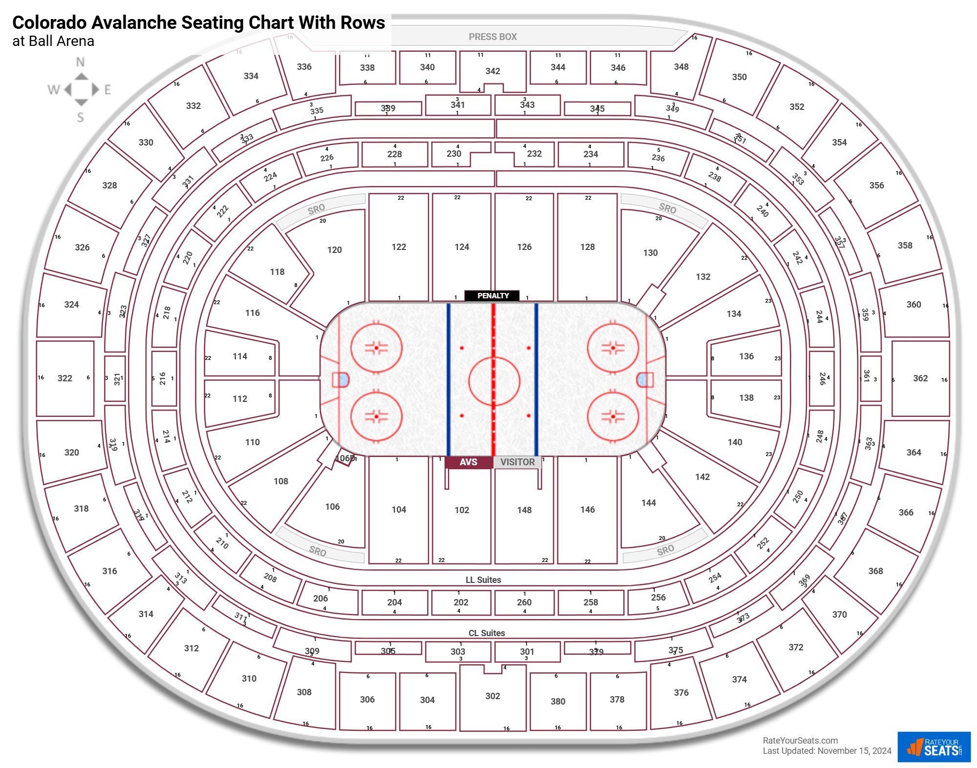 Ball Arena seating chart with rows hockey