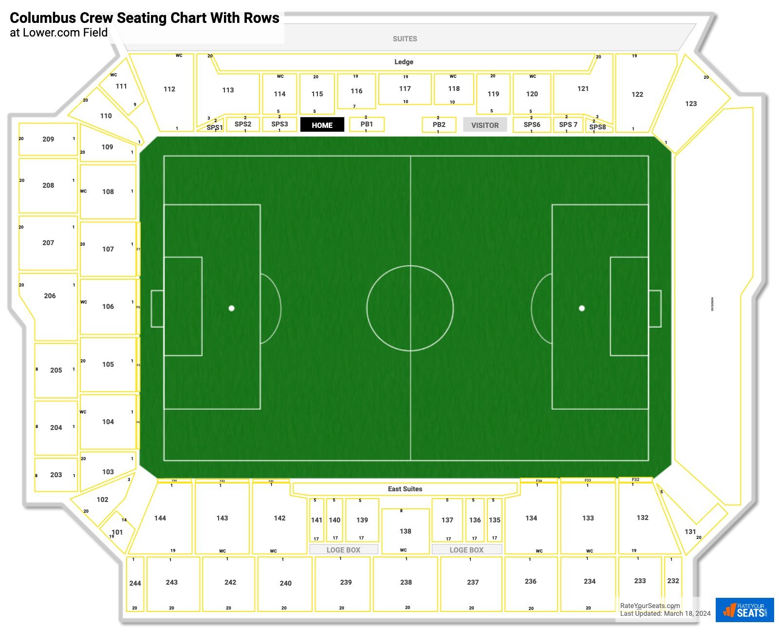 Lower.com Field seating chart with row numbers