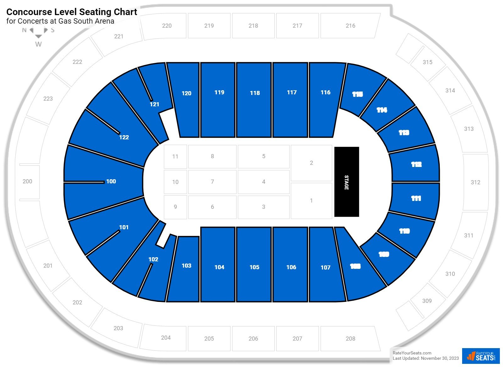 Concert Concourse Level Seating Chart at Gas South Arena