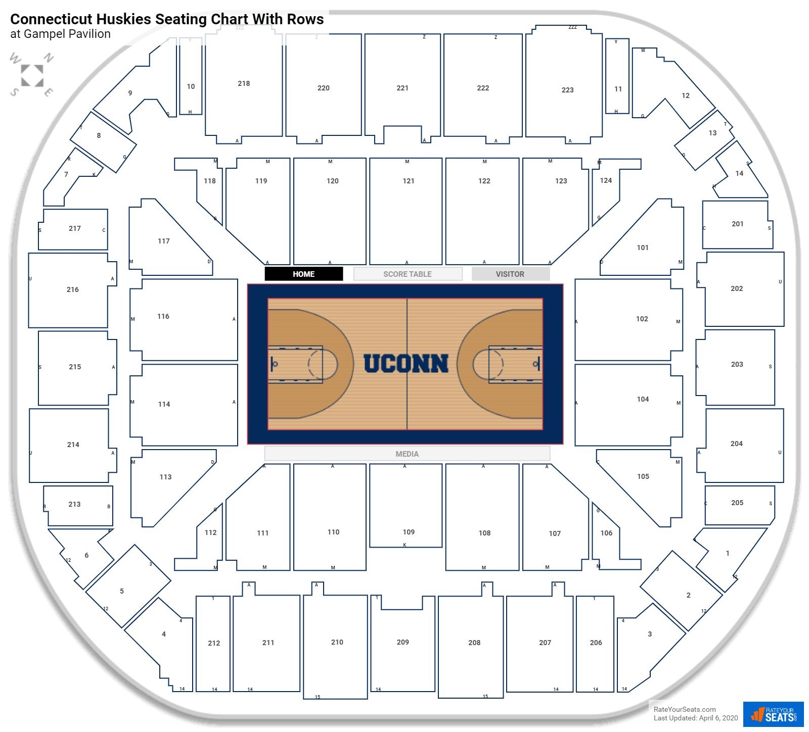 Gampel Pavilion seating chart with row numbers