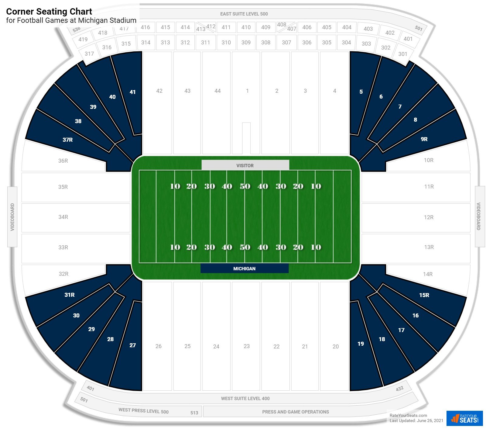 click to enlarge Football Corner Seating Chart at Michigan Stadium