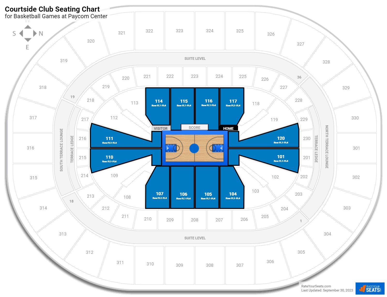 Basketball Courtside Club Seating Chart at Paycom Center