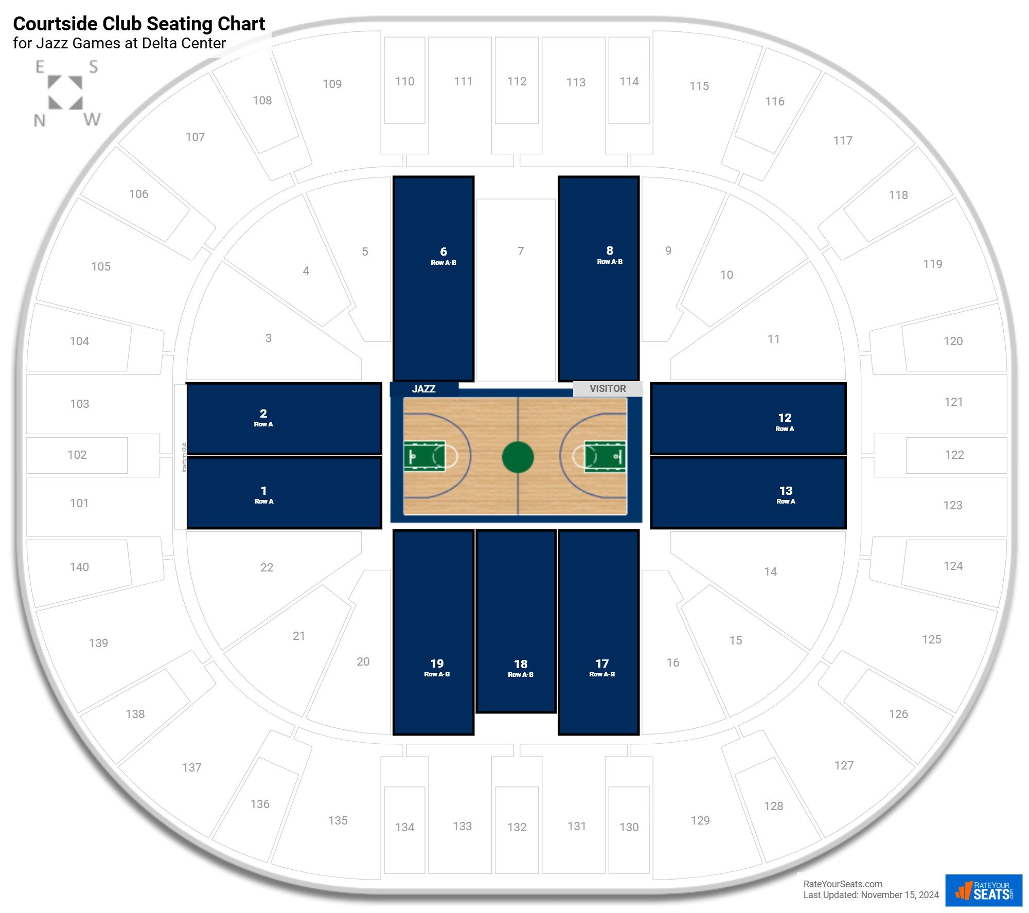 click to enlarge Jazz Courtside Club Seating Chart at Delta Center