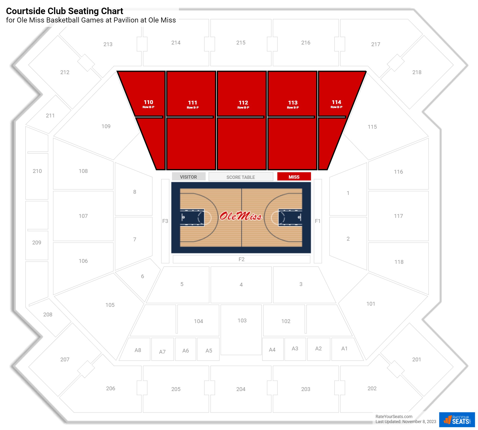 Ole Miss Courtside Club Seating Chart at Pavilion at Ole Miss