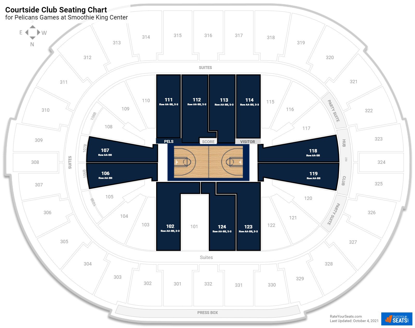 Pelicans Courtside Club Seating Chart at Smoothie King Center