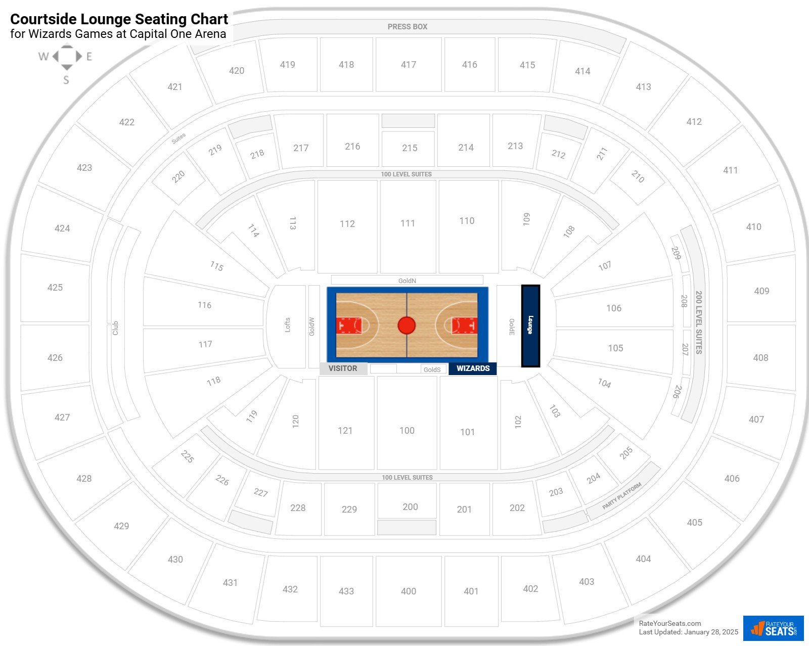 click to enlarge Wizards Courtside Lounge Seating Chart at Capital One Arena