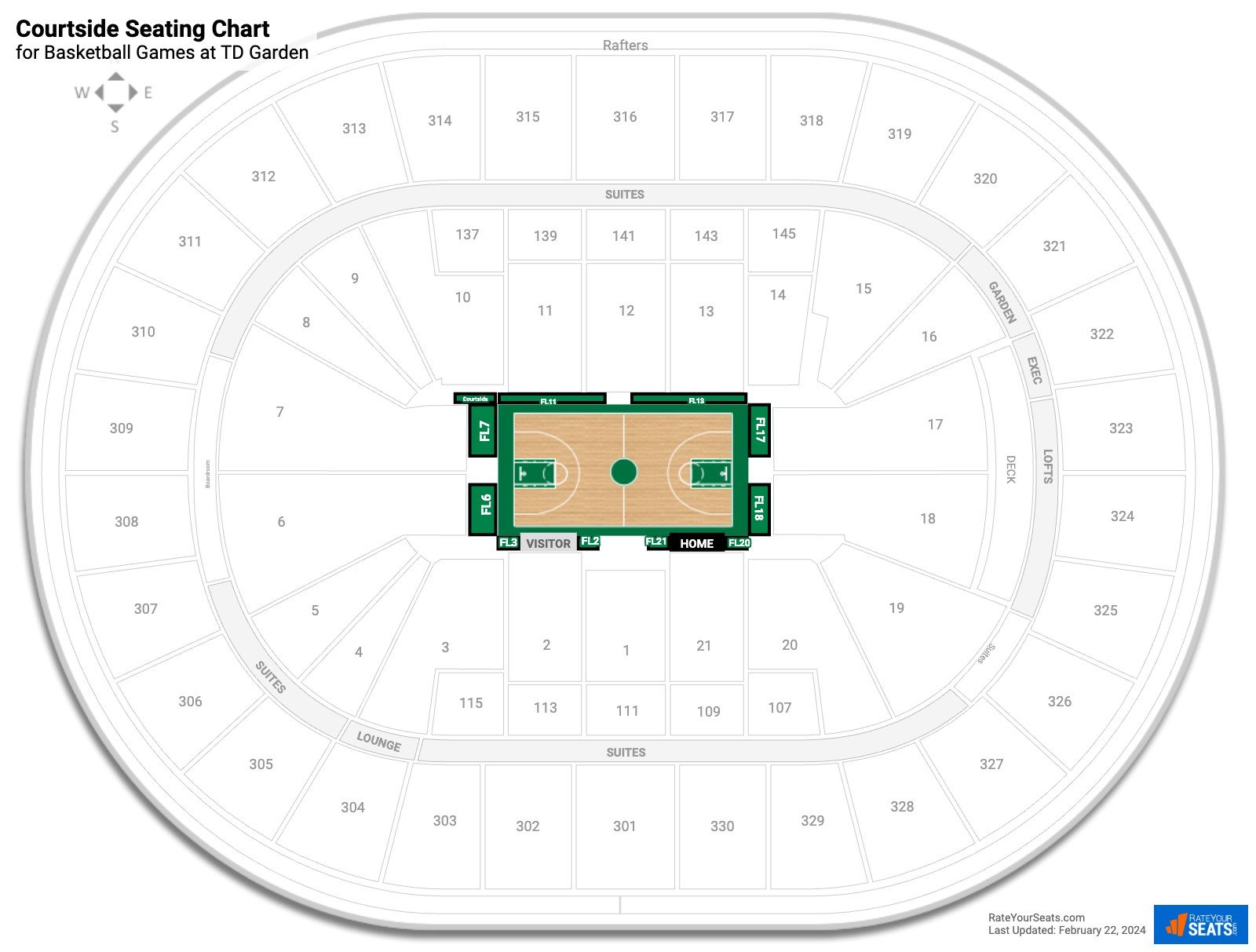 Basketball Courtside Seating Chart at TD Garden