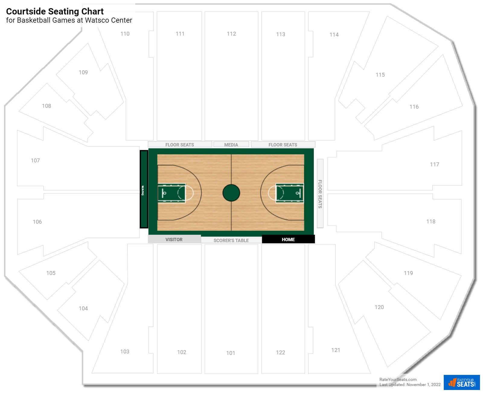 click to enlarge Basketball Courtside Seating Chart at Watsco Center