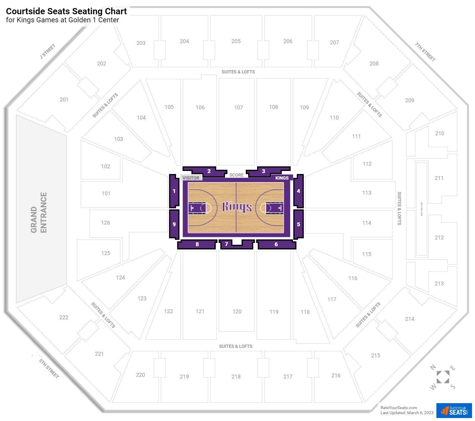 kings detailed golden 1 center seating chart with seat numbers