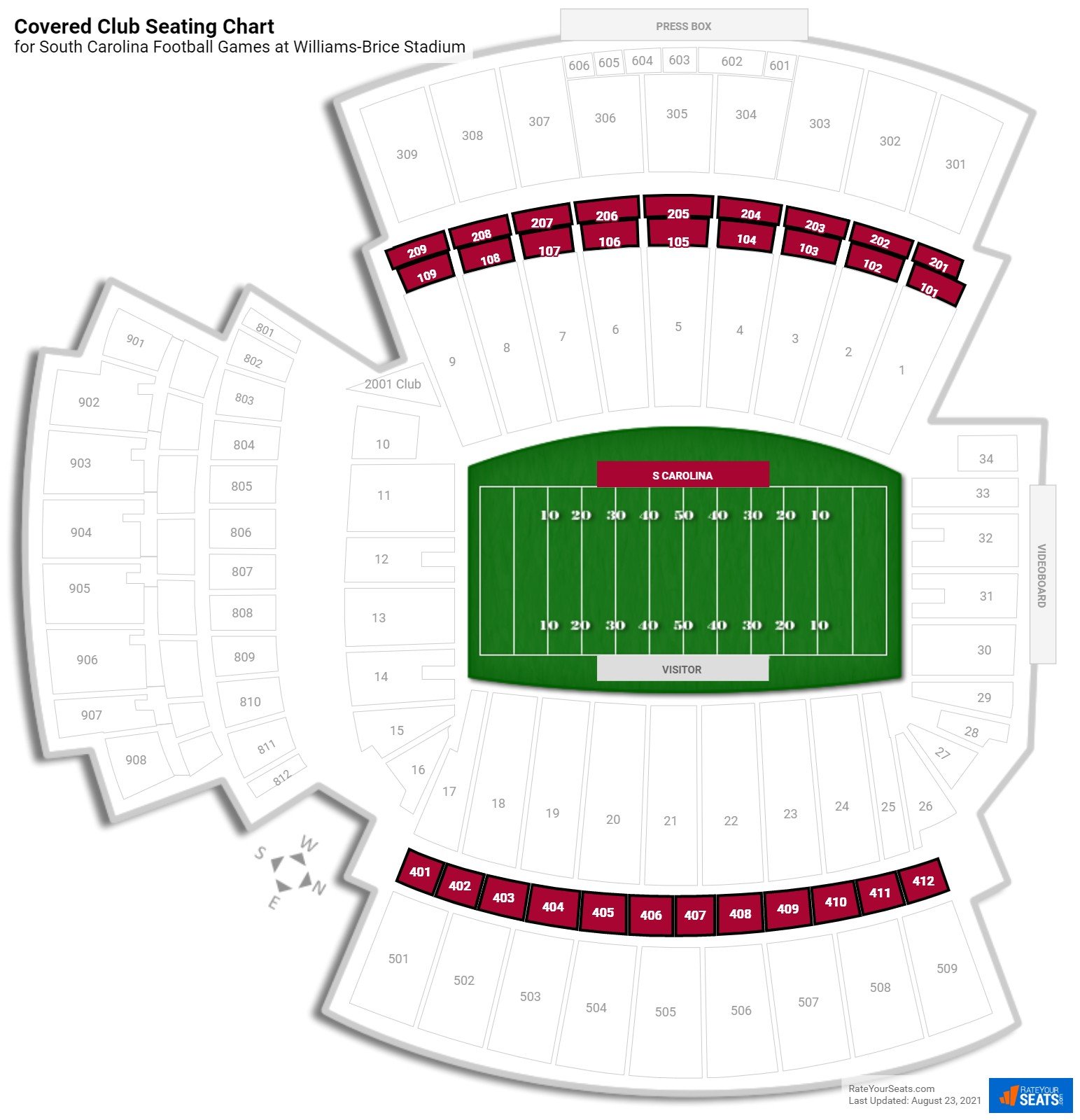 click to enlarge South Carolina Covered Club Seating Chart at Williams-Brice Stadium