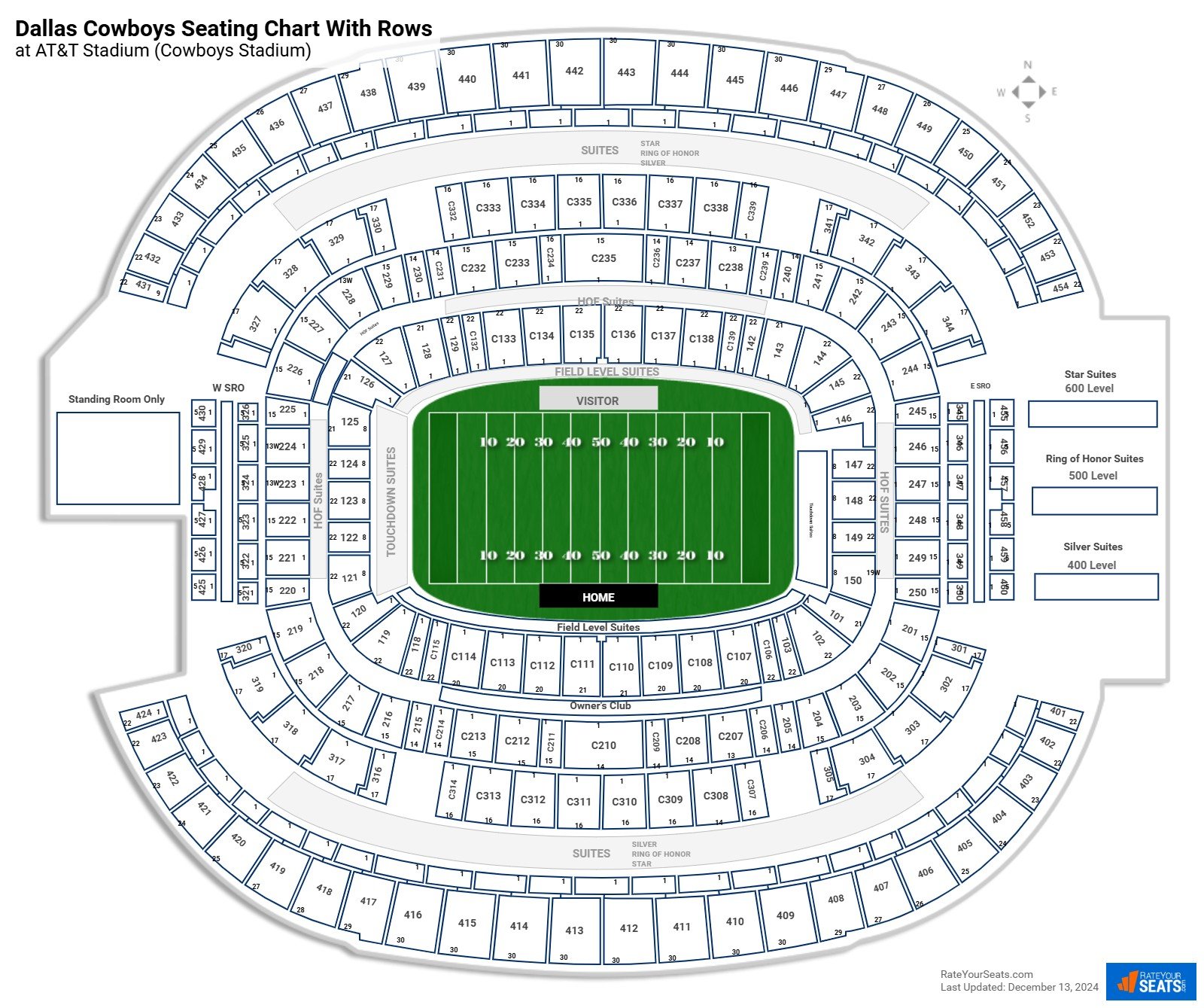 Dallas Cowboys Football Stadium Seating Chart