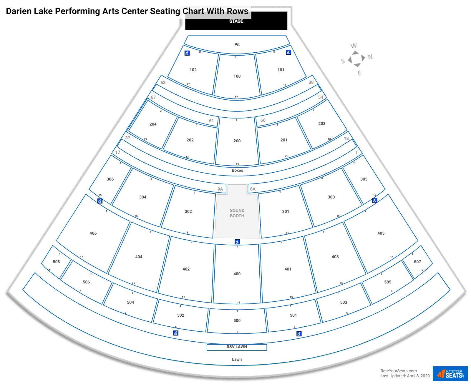 Darien Lake Amphitheater seating chart with row numbers
