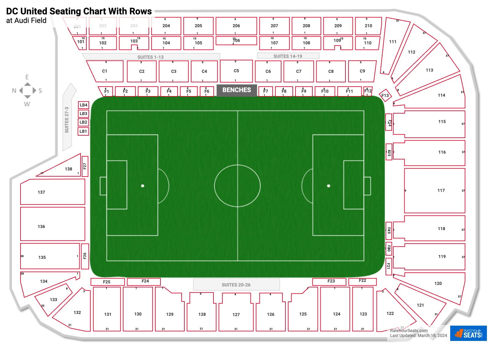 Audi Field seating chart with row numbers
