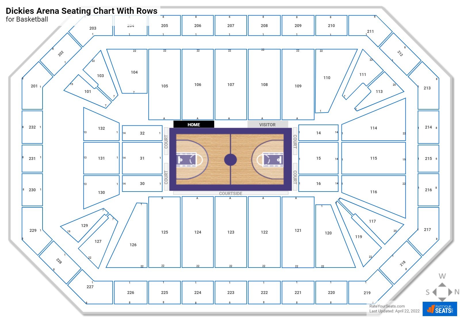 Dickies Arena seating chart with row numbers