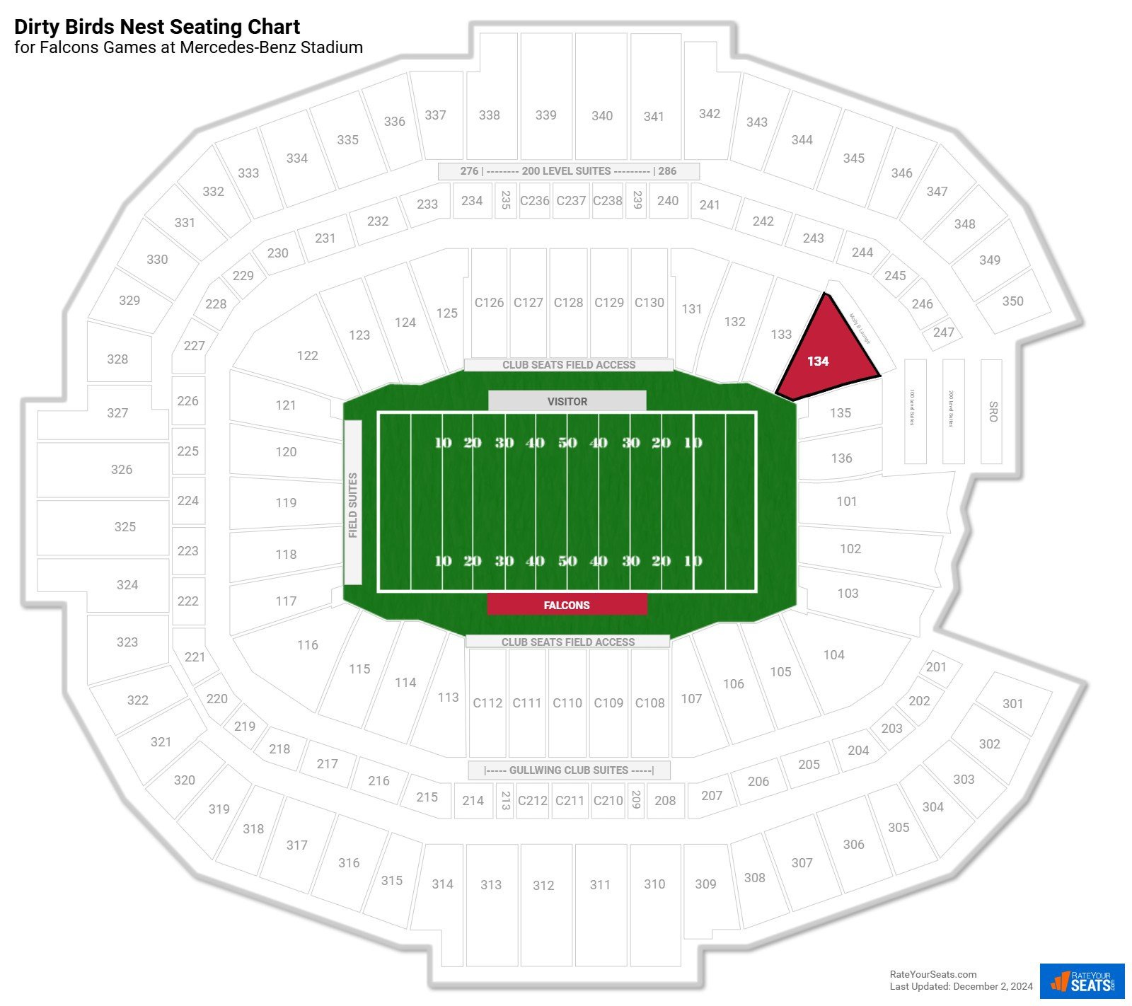 click to enlarge Falcons Dirty Birds Nest Seating Chart at Mercedes-Benz Stadium