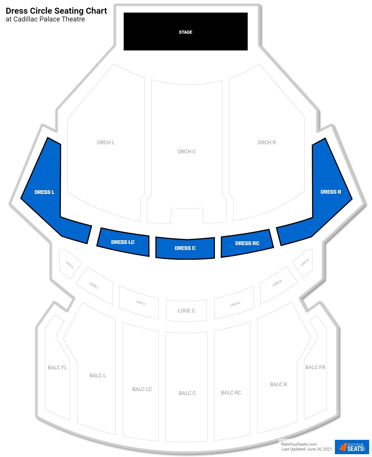 click to enlarge Theater Dress Circle Seating Chart at Cadillac Palace Theatre