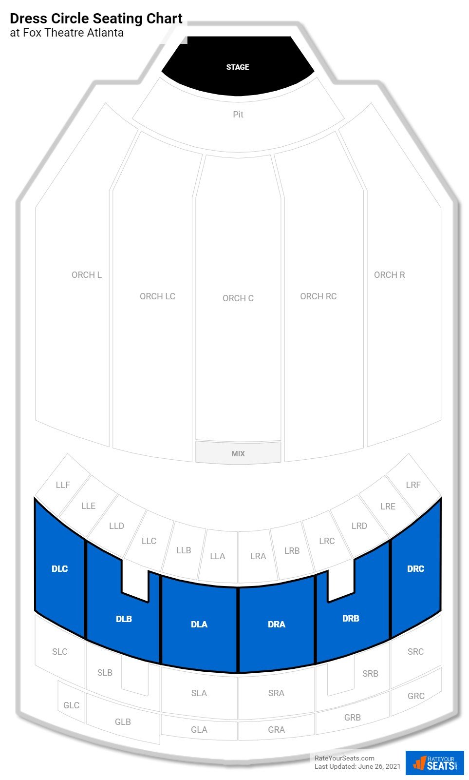 click to enlarge Theater Dress Circle Seating Chart at Fox Theatre Atlanta