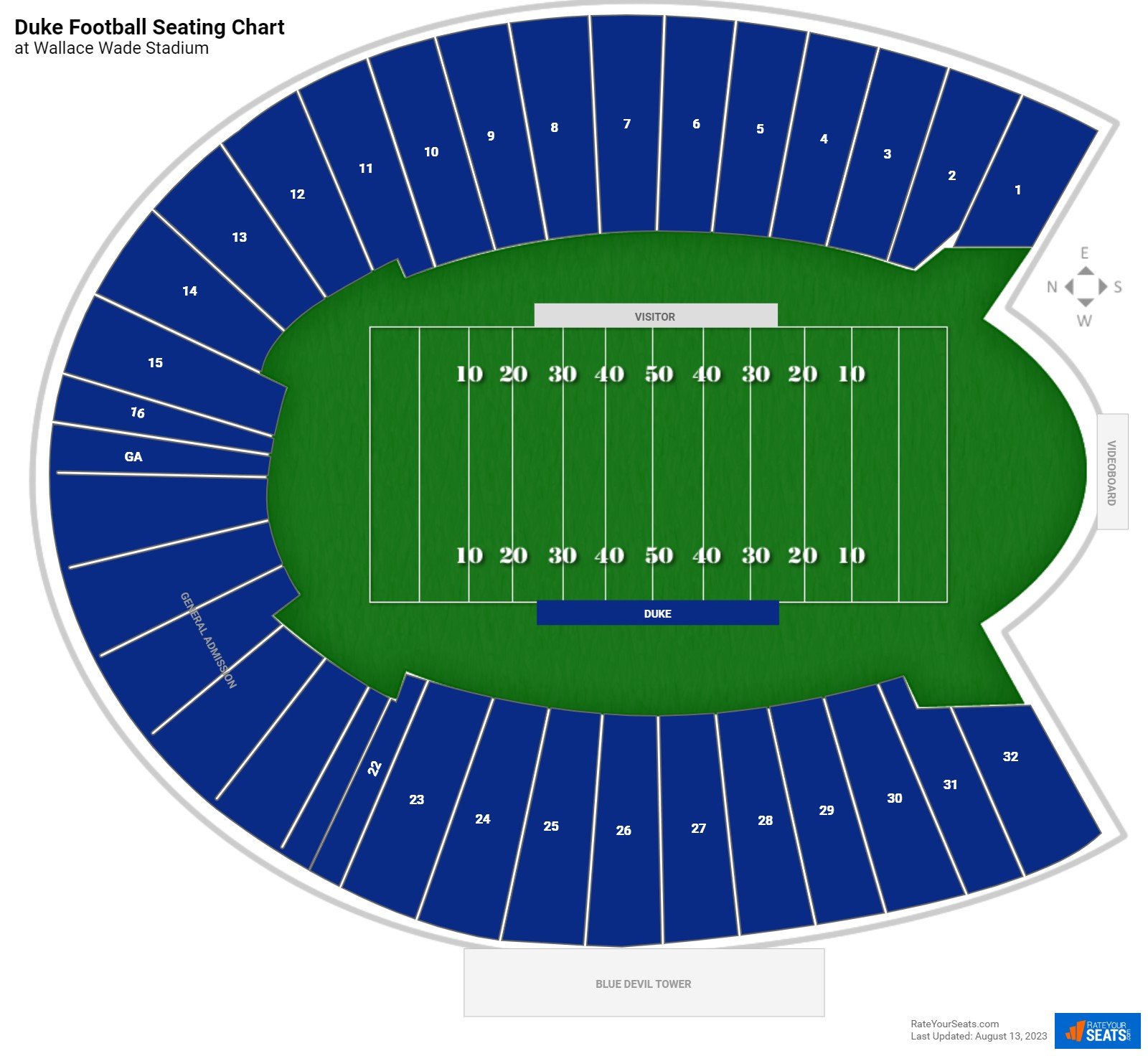 Duke Blue Devils Seating Chart at Wallace Wade Stadium