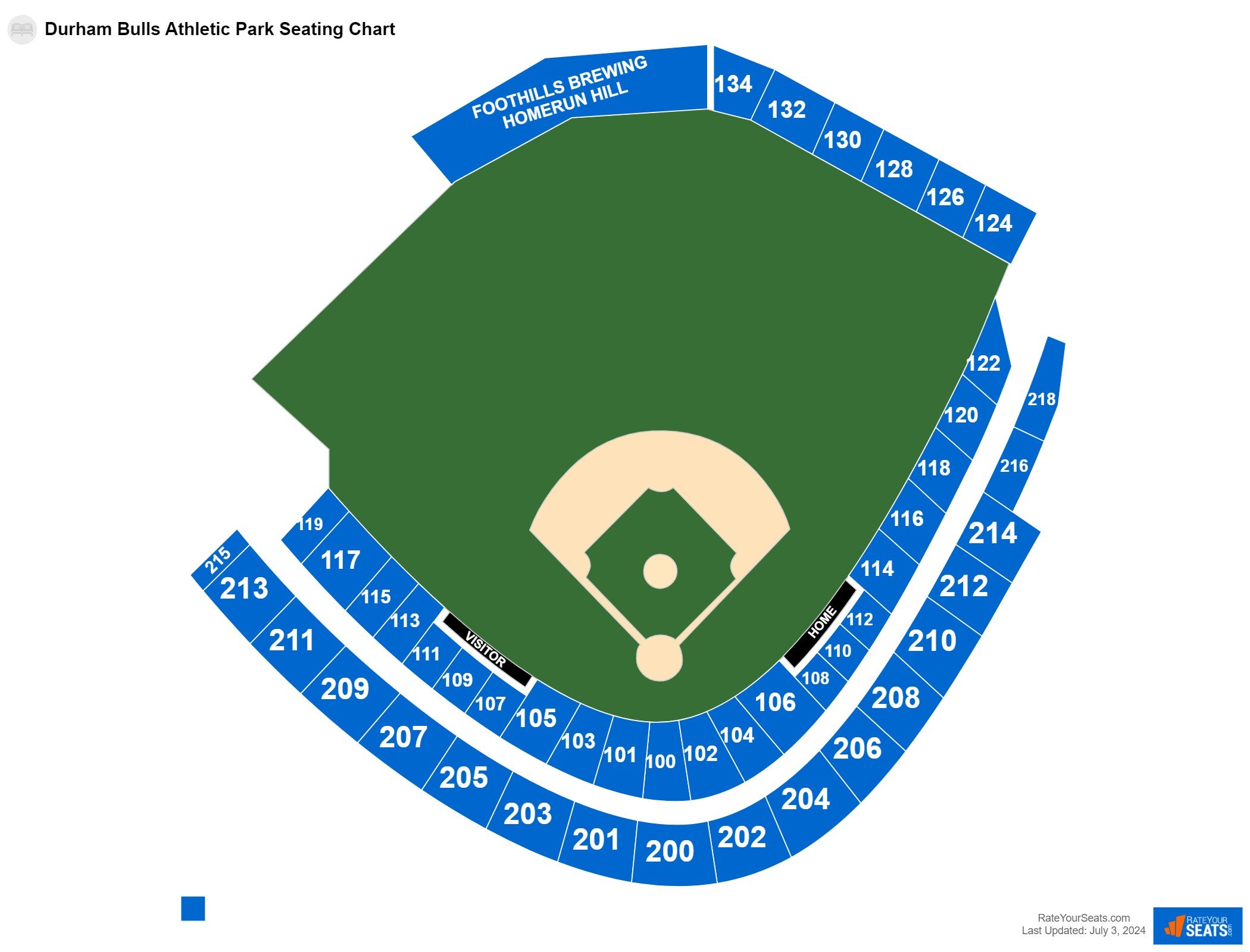 Interactive seating chart Baseball seating chart at Durham Bulls Athletic Park