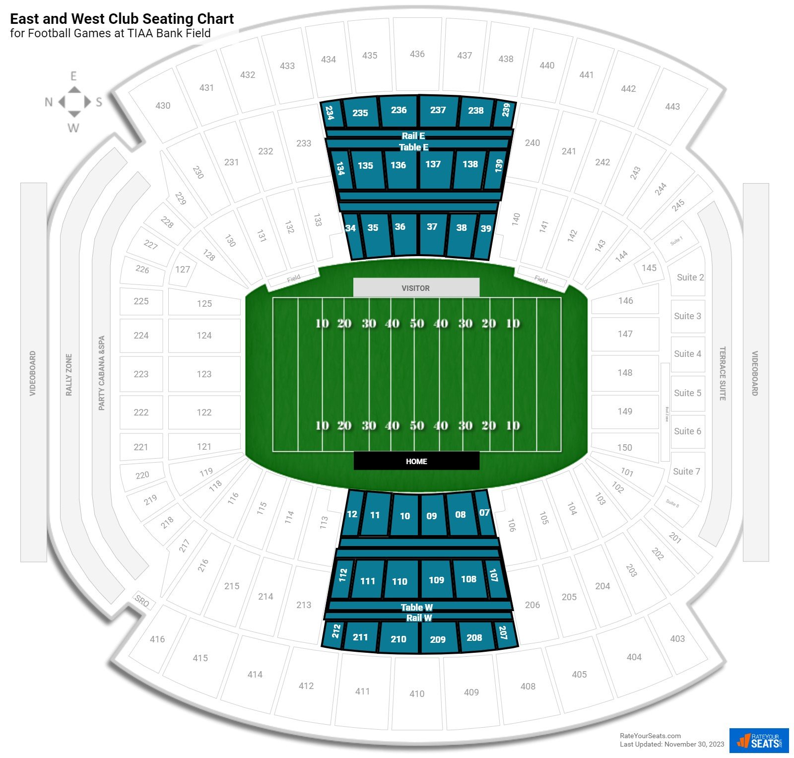Football East and West Club Seating Chart at TIAA Bank Field