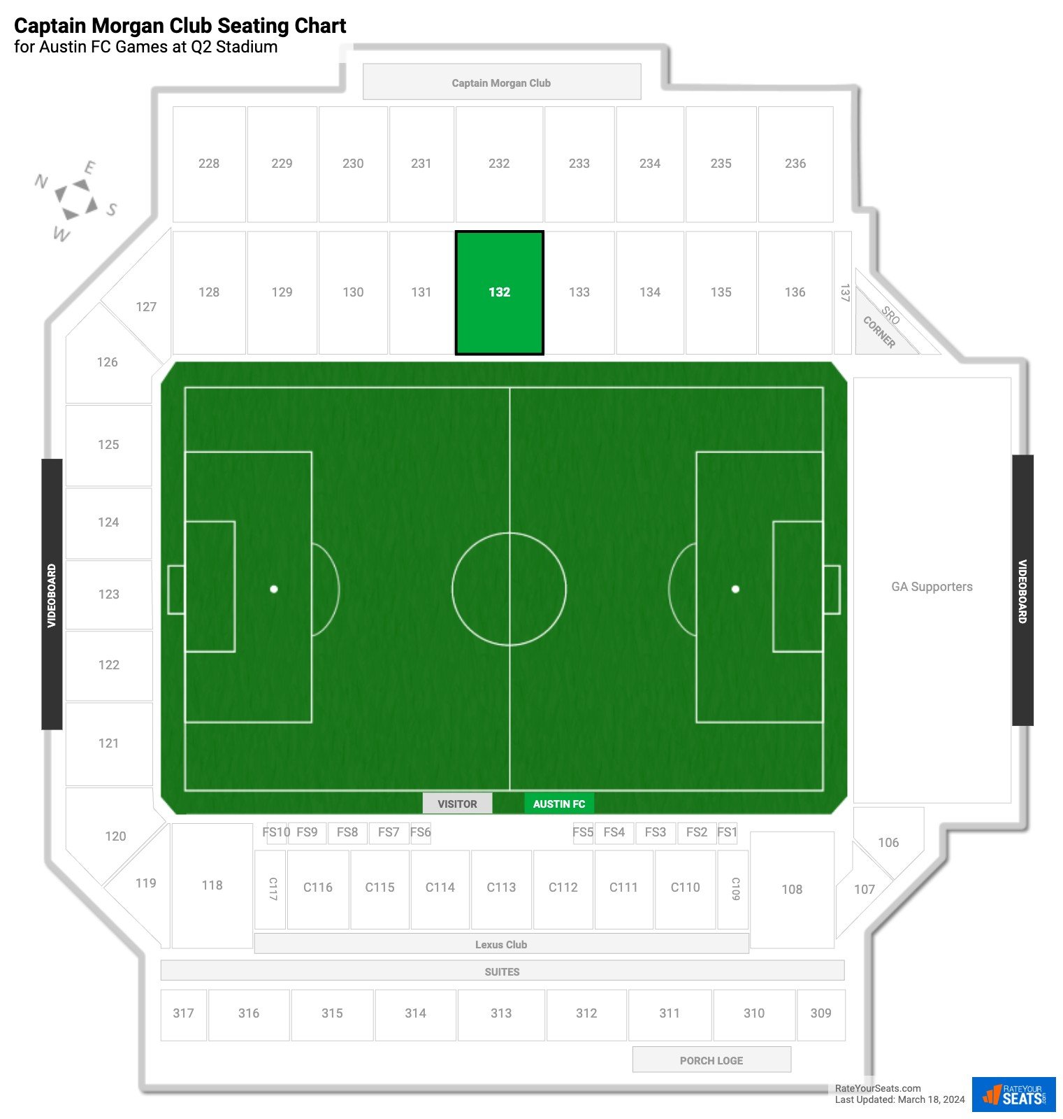 click to enlarge Austin FC Captain Morgan Club Seating Chart at Q2 Stadium