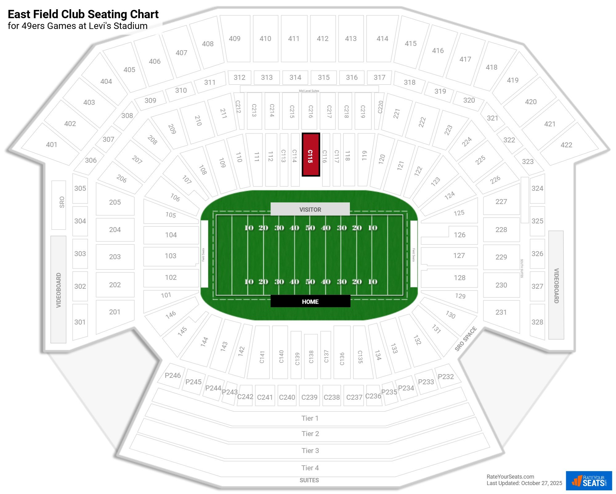 click to enlarge 49ers East Field Club Seating Chart at Levi