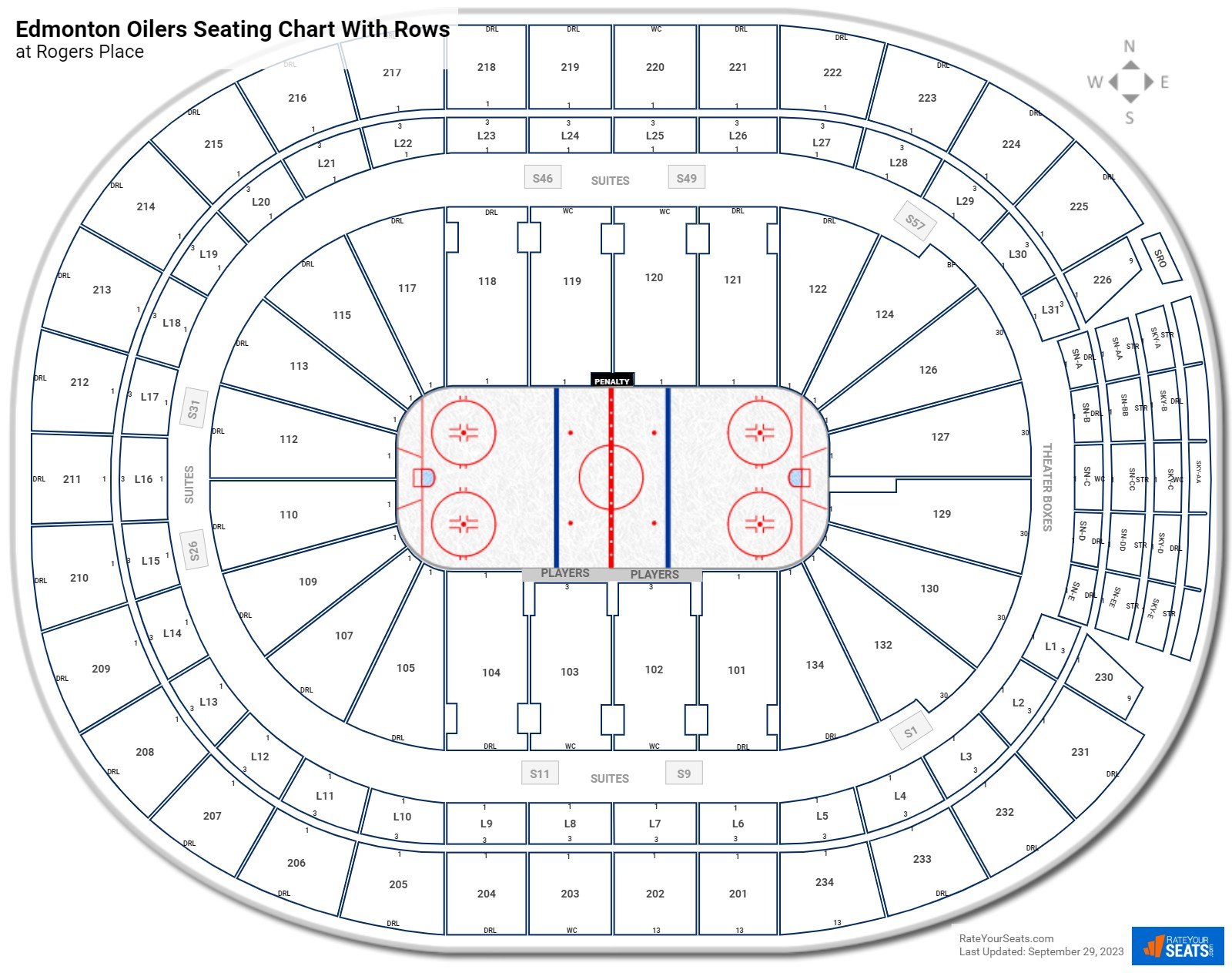 Rogers Place seating chart with row numbers
