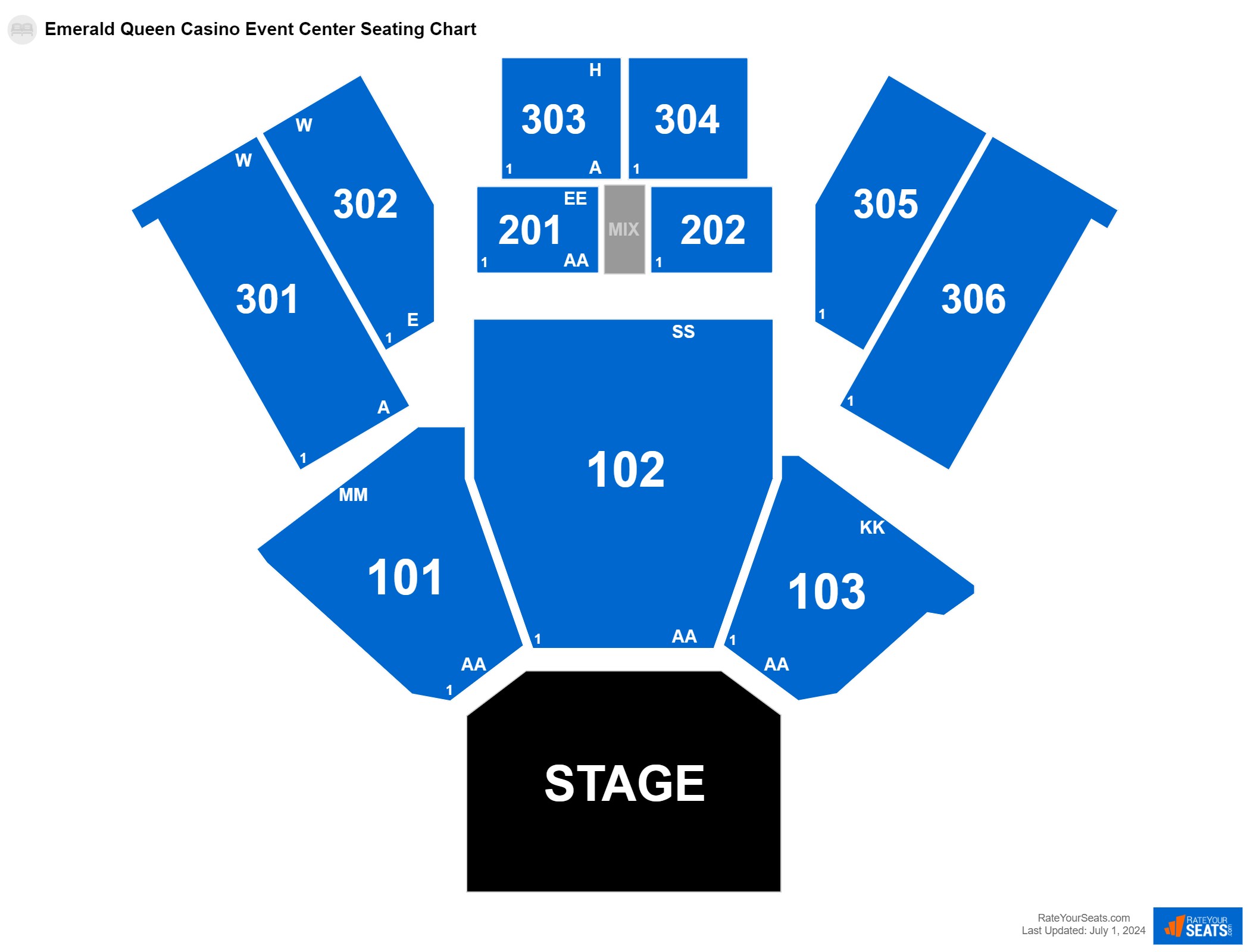Interactive seating chart Concert seating chart at Emerald Queen Casino
